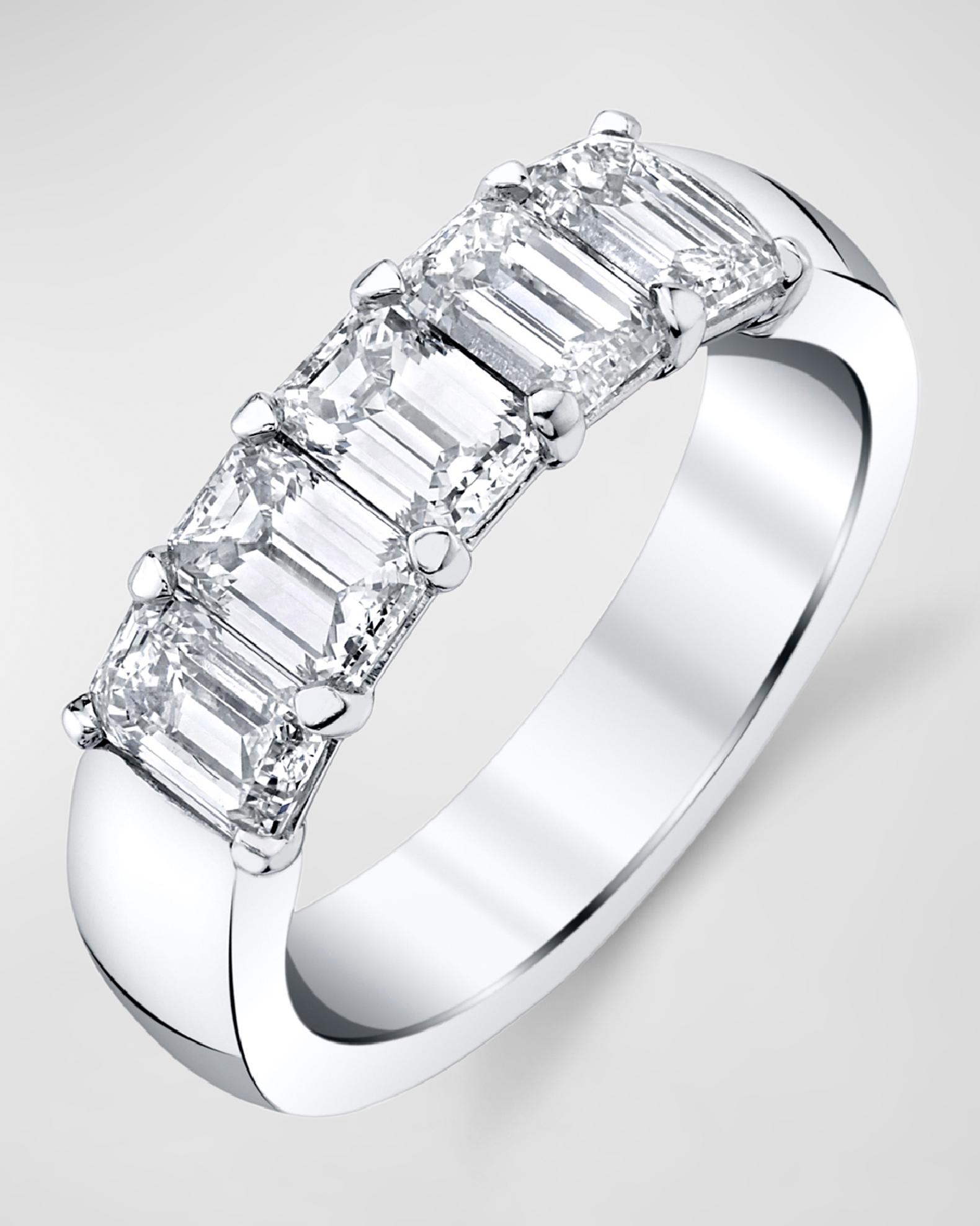 Neiman Marcus Diamonds Platinum 5 Stone Band with Emerald Cut Diamonds ...