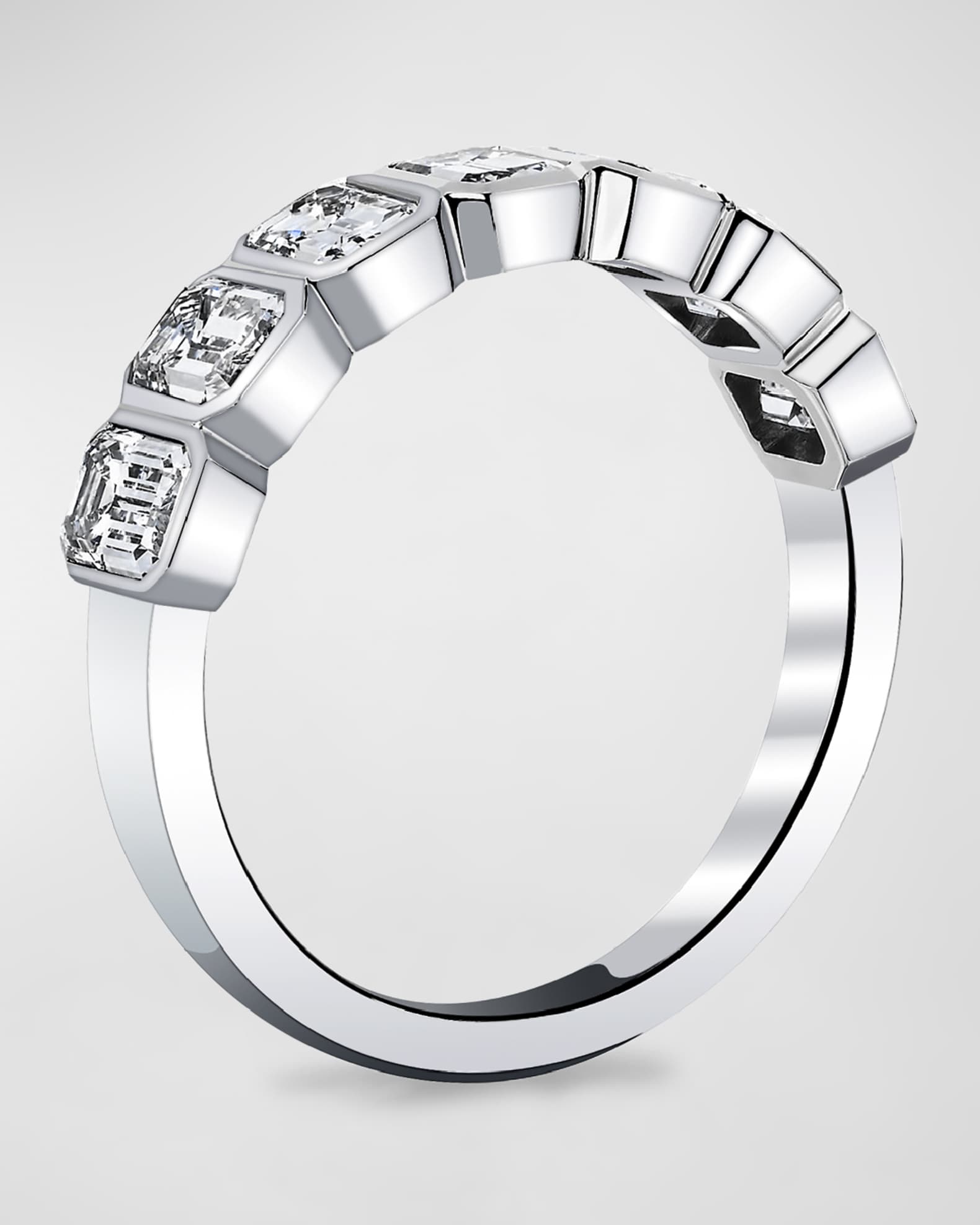 18K White Gold 7 Stone Band with Bezel Set Emerald Cut Diamonds 1.40ct