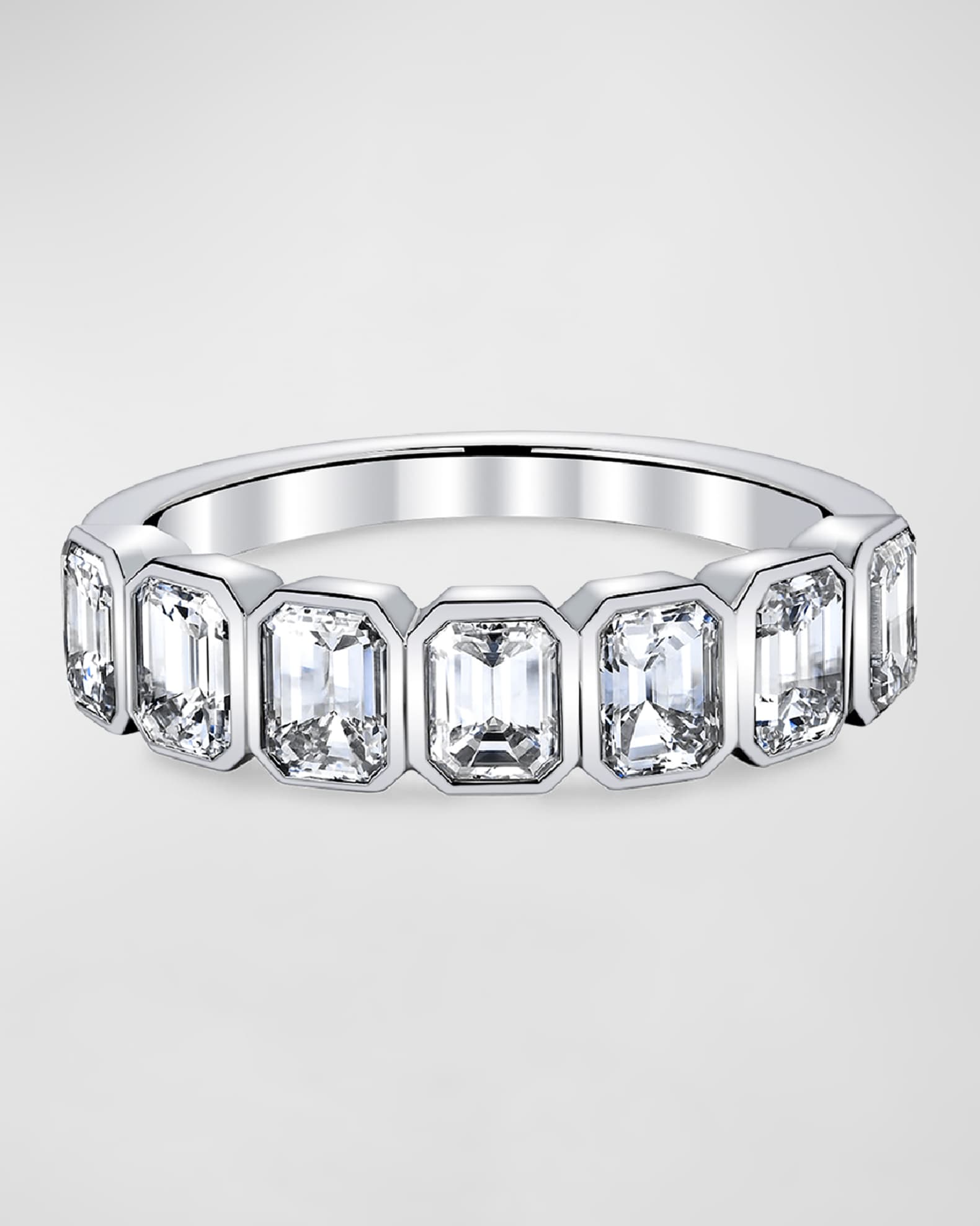 Platinum 7 Stone Band with Bezel Set Emerald Cut Diamonds, 2.30ct 0