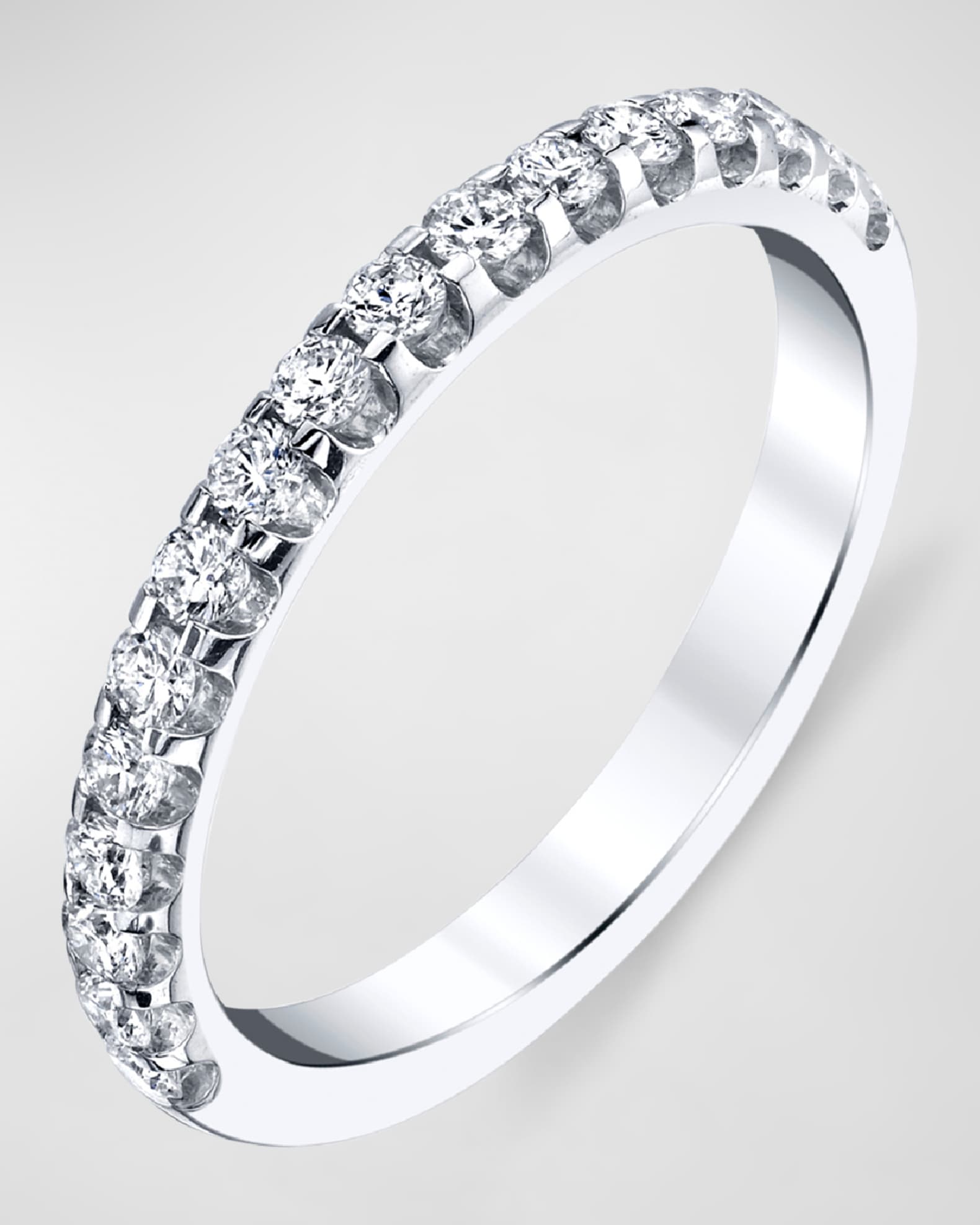18K White Gold Halfway Comfort Fit Band with U Prong Set Round Cut Diamonds, 0.40ct 0