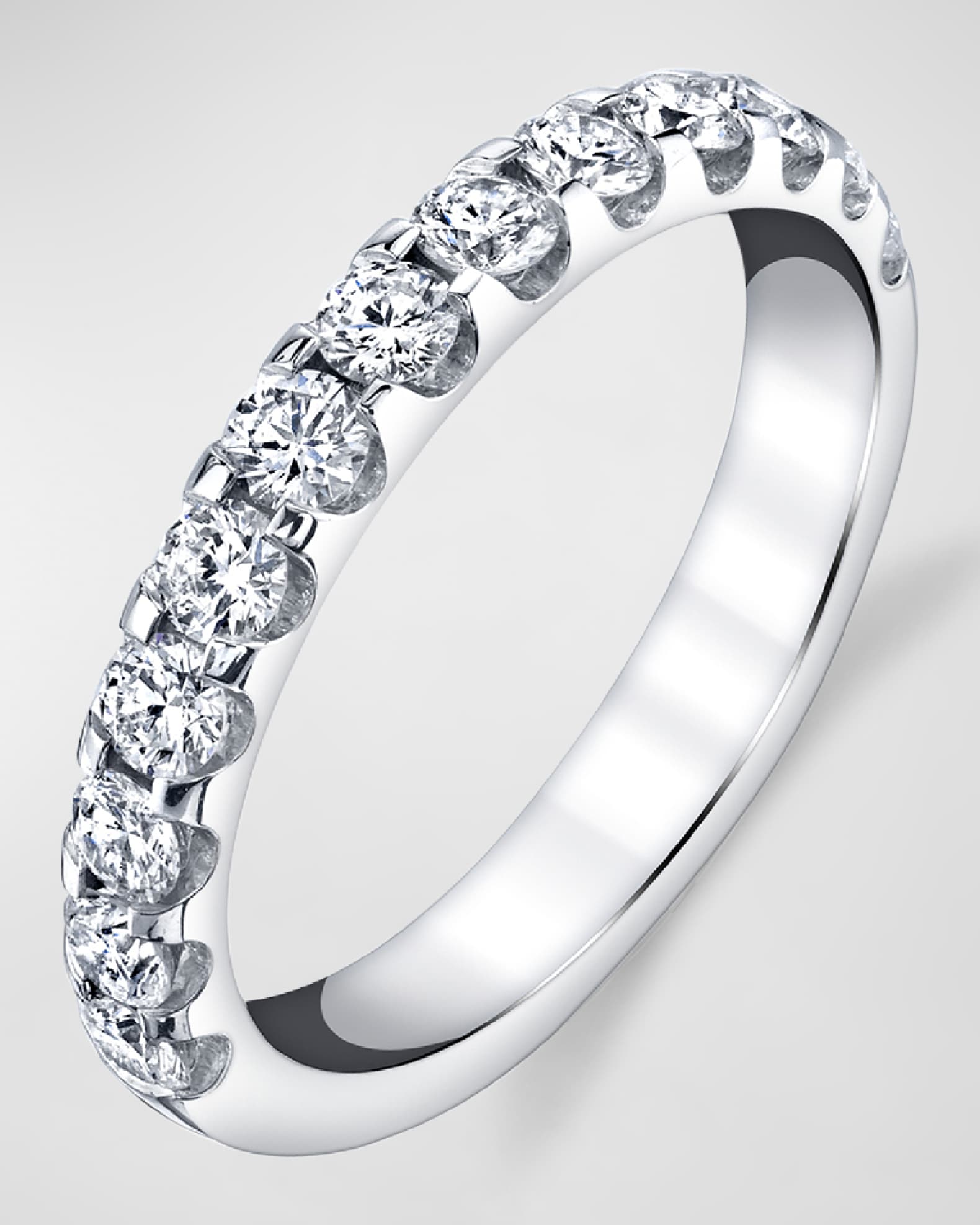 18K White Gold Halfway Comfort Fit Band with U Prong Set Round Cut Diamonds, 0.80ct 0