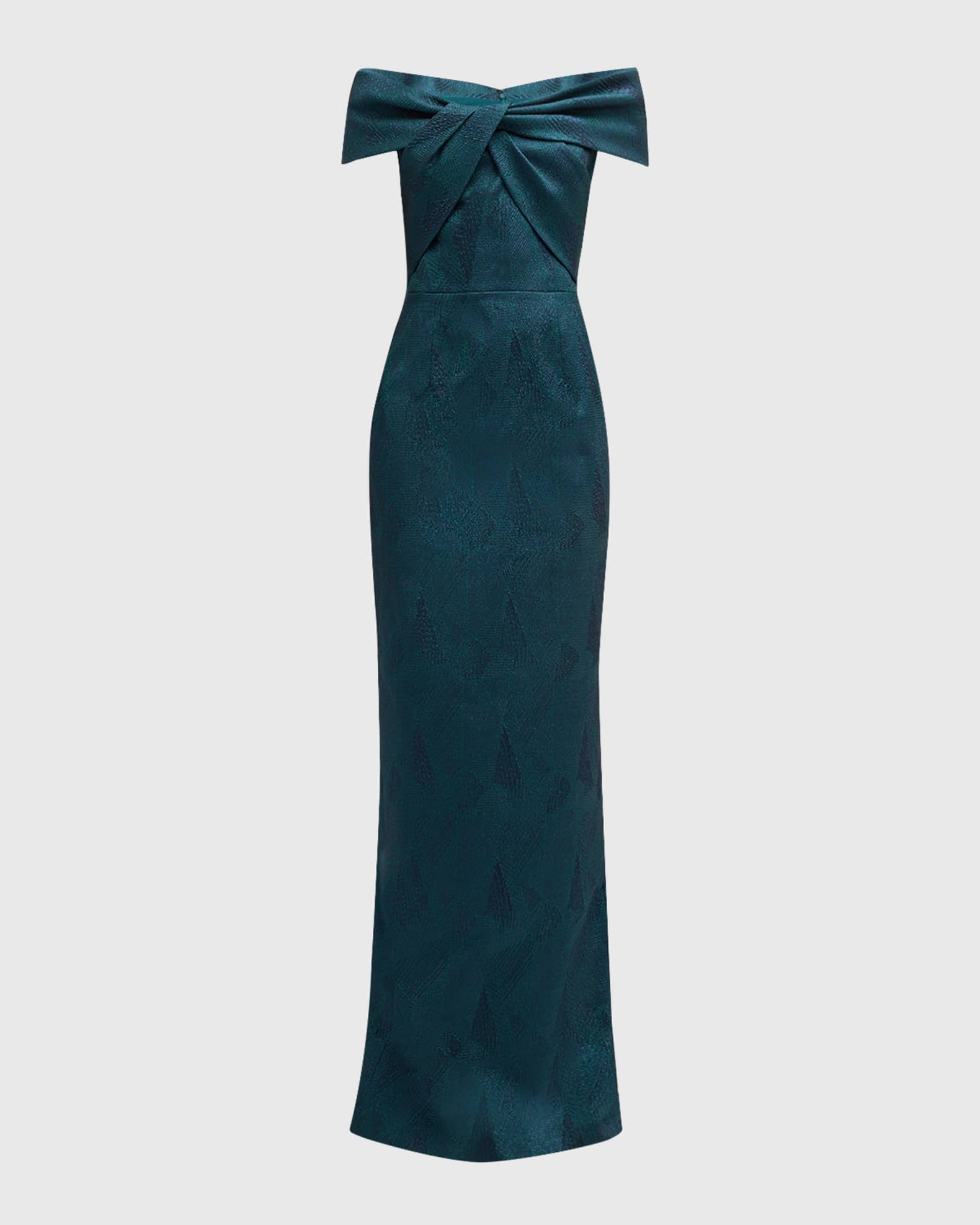Off-Shoulder Stretch Jacquard Column Gown 0