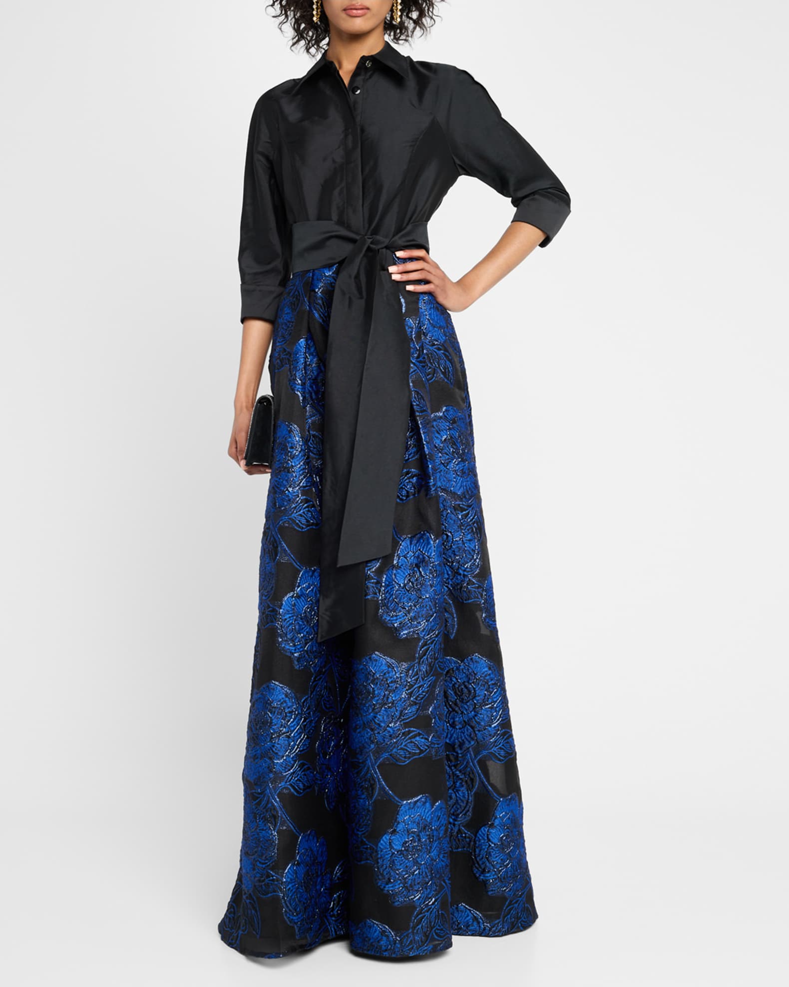Taffeta & Organza Jacquard Shirt Gown 1