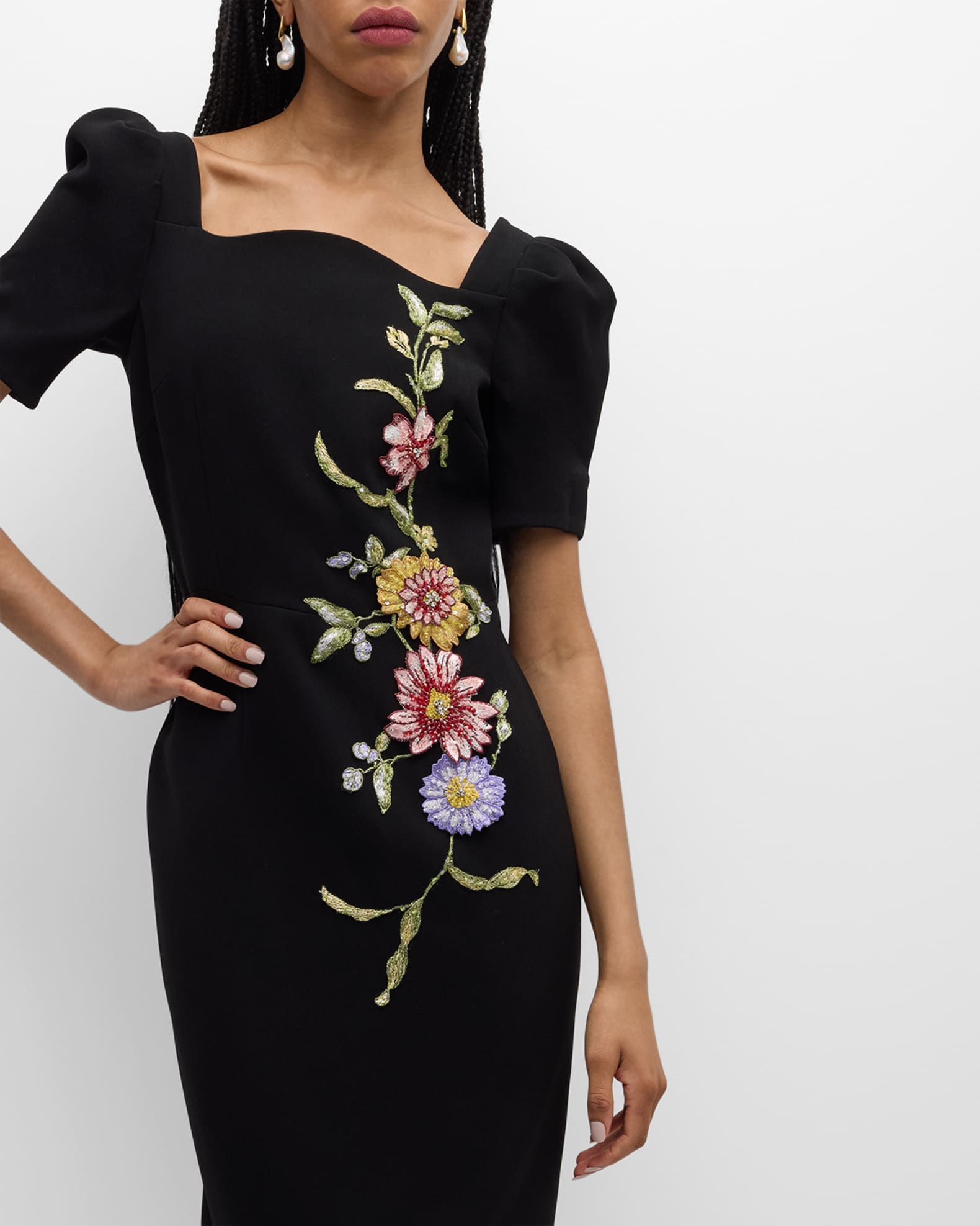 Paula Puff Sleeve Applique Dress
