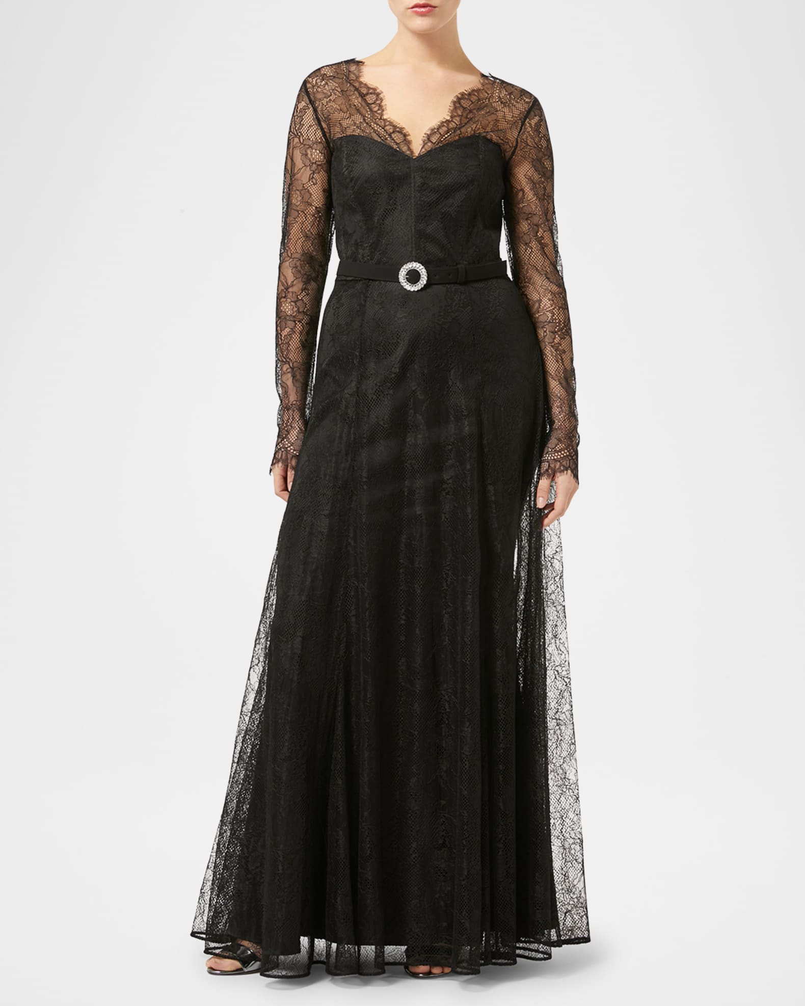 Marina Rinaldi Plus Size Venosa Belted Lace Gown Neiman Marcus