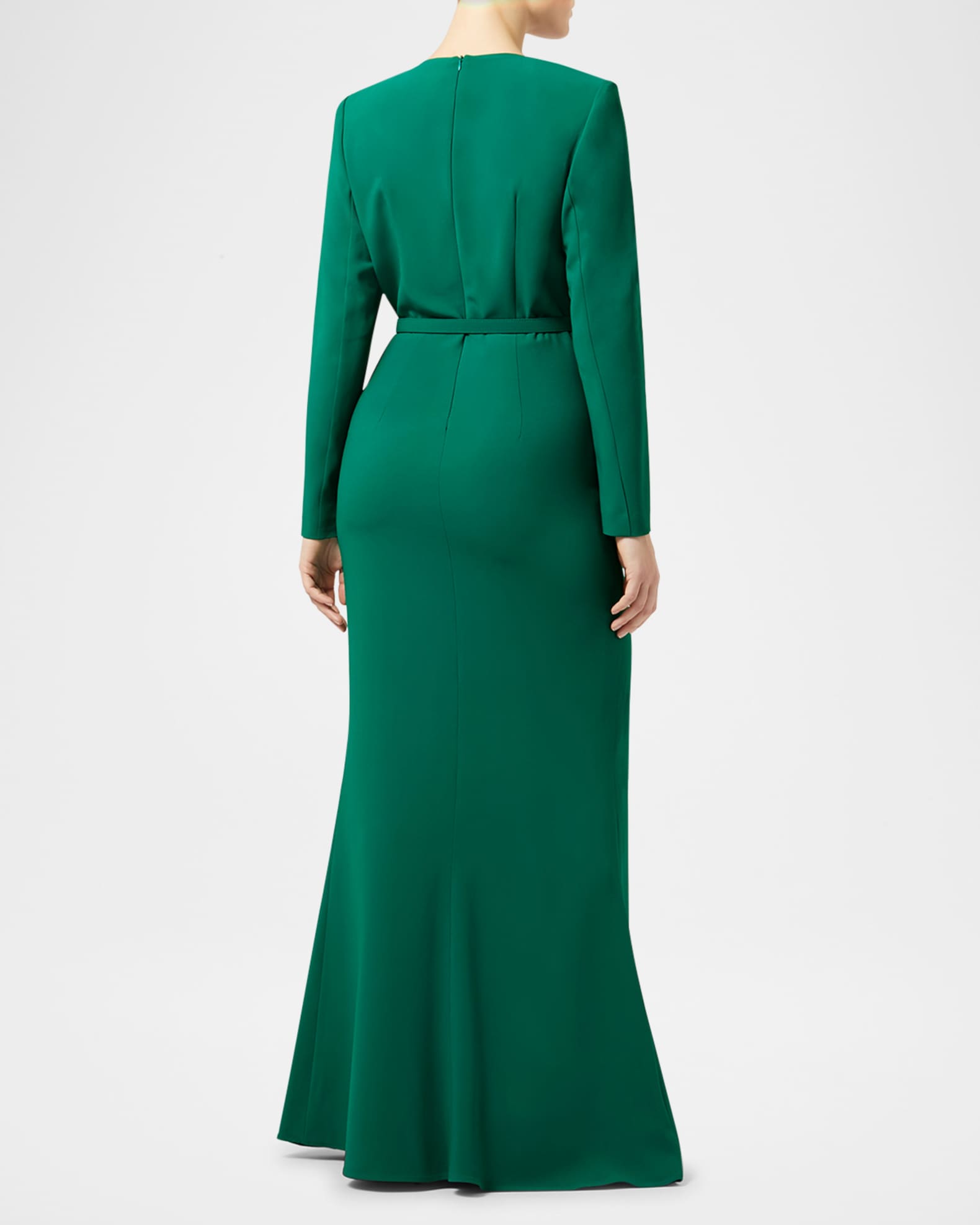 Marina Rinaldi Women s Bonbon Belted Long Sleeve Gown Green Gowns