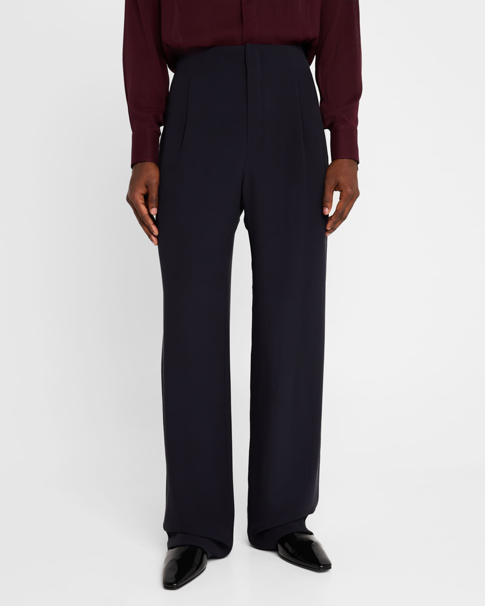 【関税&送料込】Saint Laurent Black Silk Pant Saint Laurent Men's Fluid Silk Trousers | Neiman Marcus