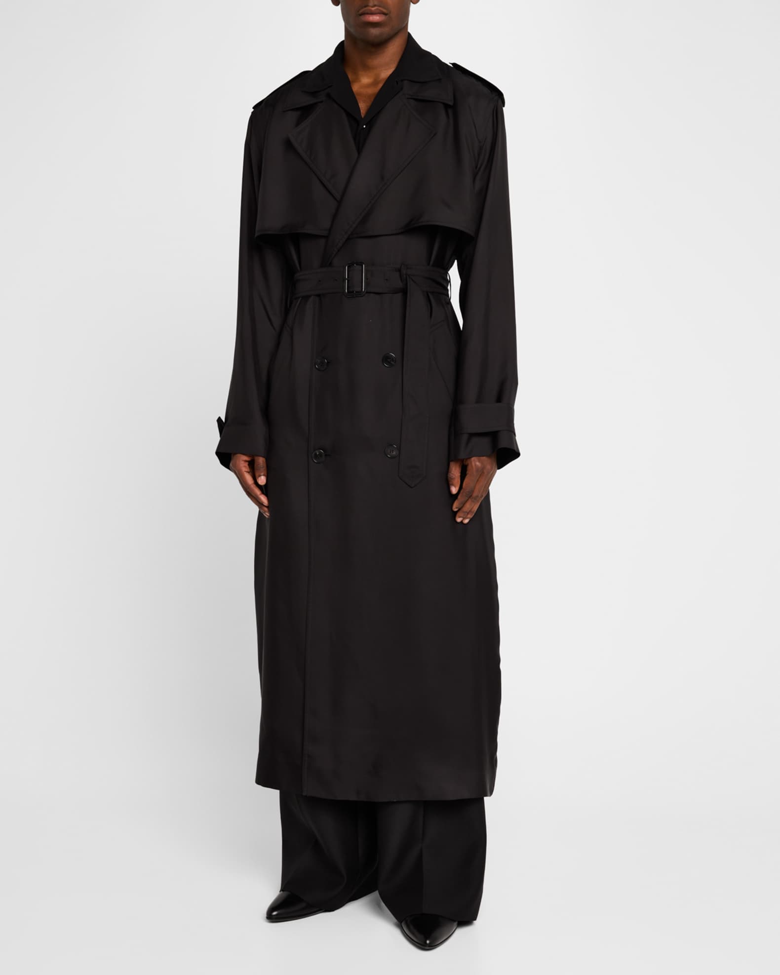 Men's Long Silk Twill Trench Coat 1
