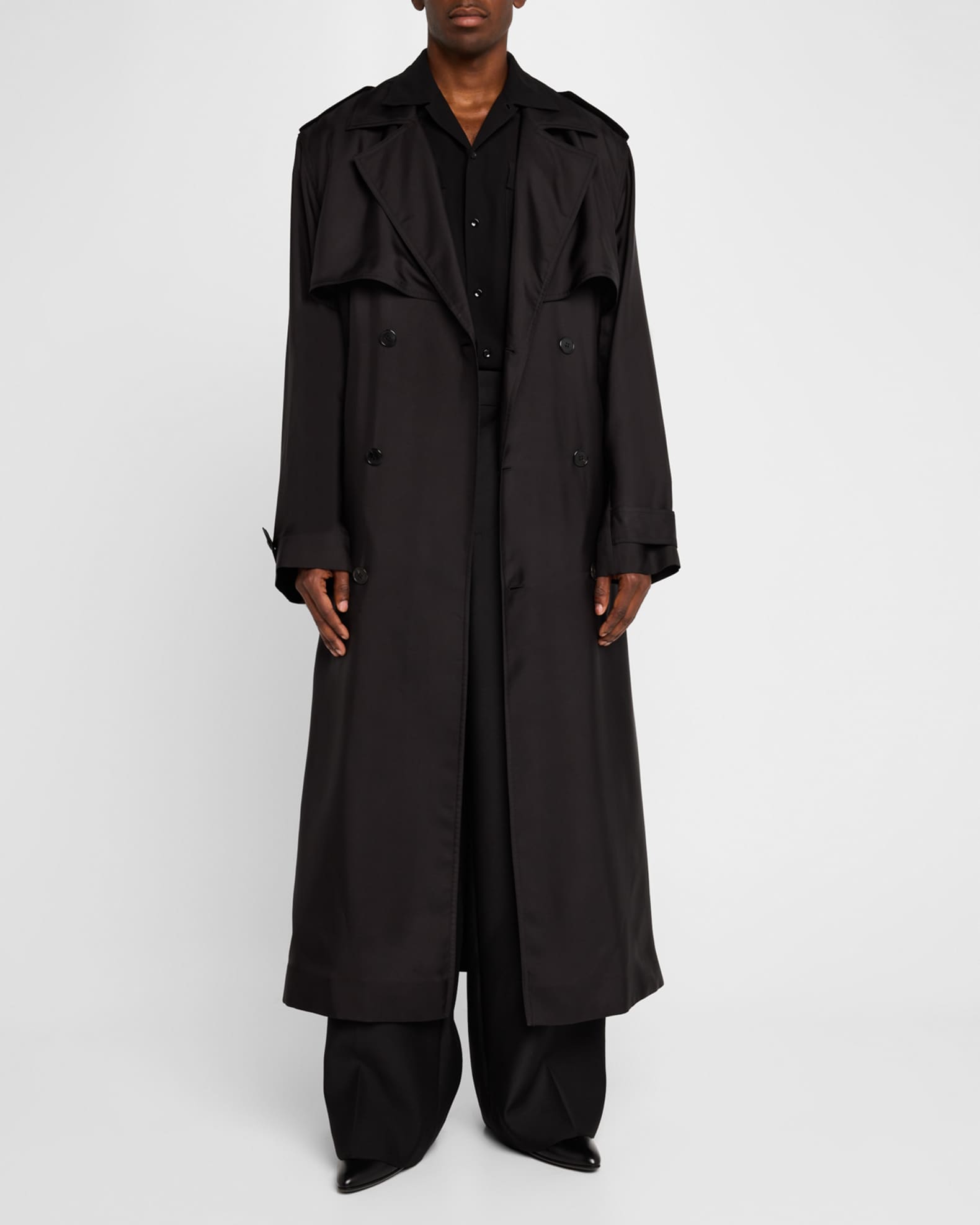 Saint Laurent Men's Long Silk Twill Trench Coat | Neiman Marcus