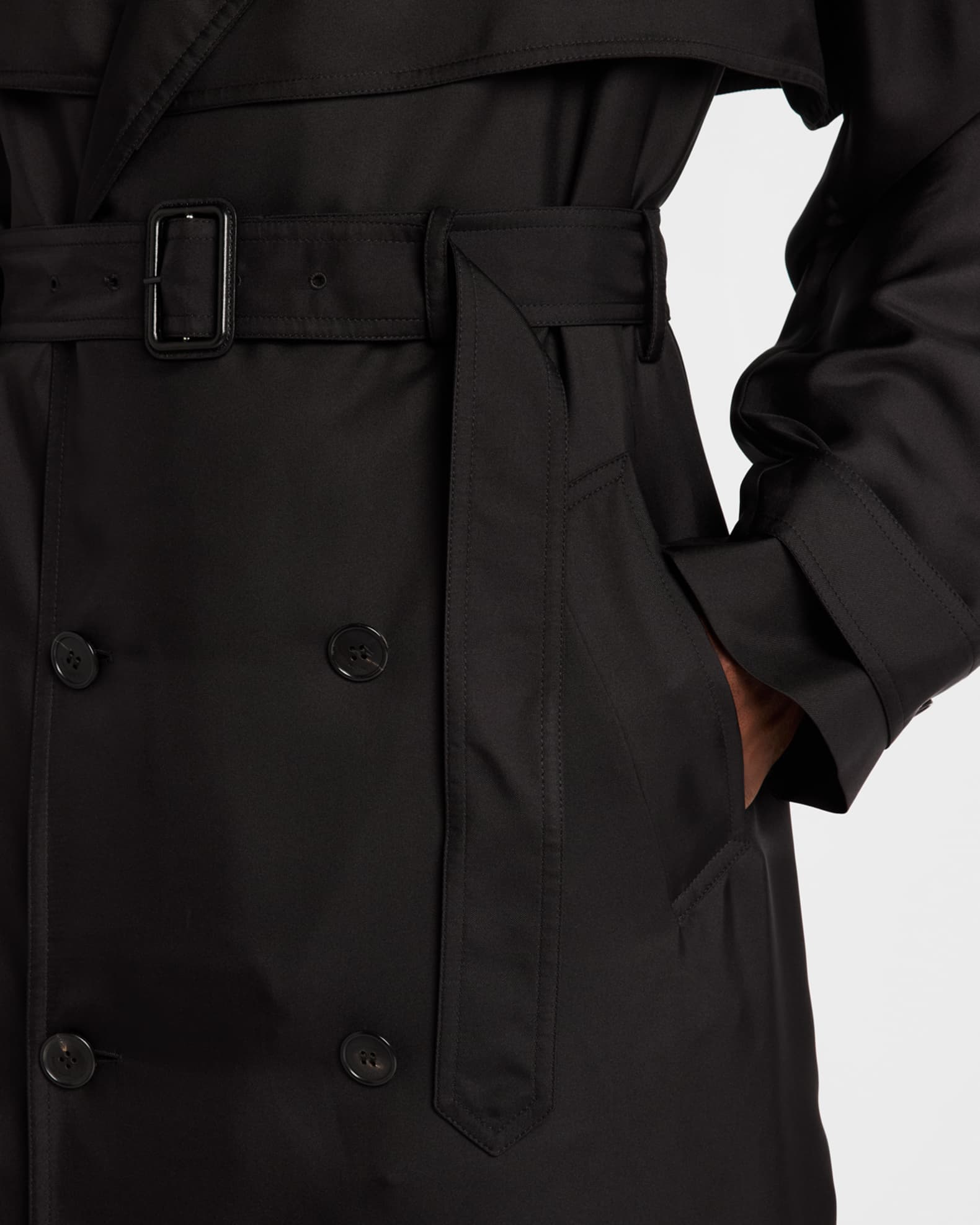 Saint Laurent Men's Long Silk Twill Trench Coat | Neiman Marcus