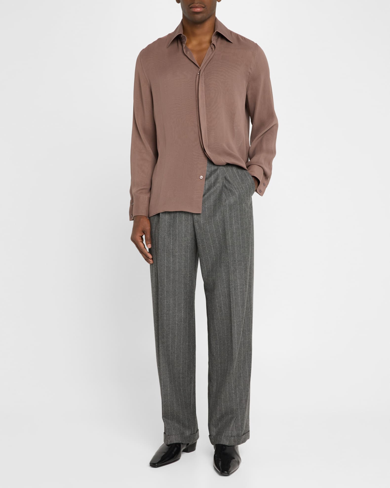 Men's Wool Relaxed Fit Single-Pleated Trousers  1