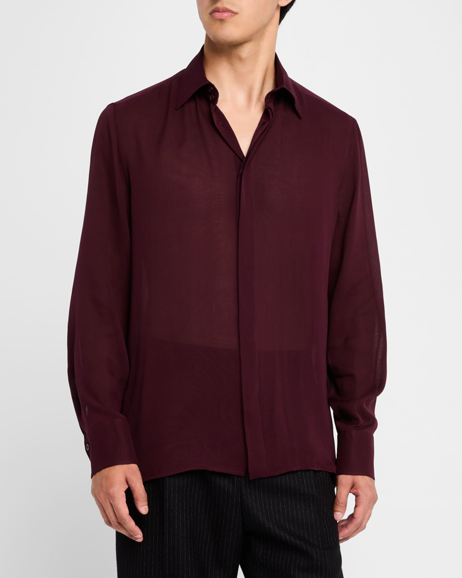Saint Laurent Men s Sheer Crepe Button Down Shirt Neiman Marcus