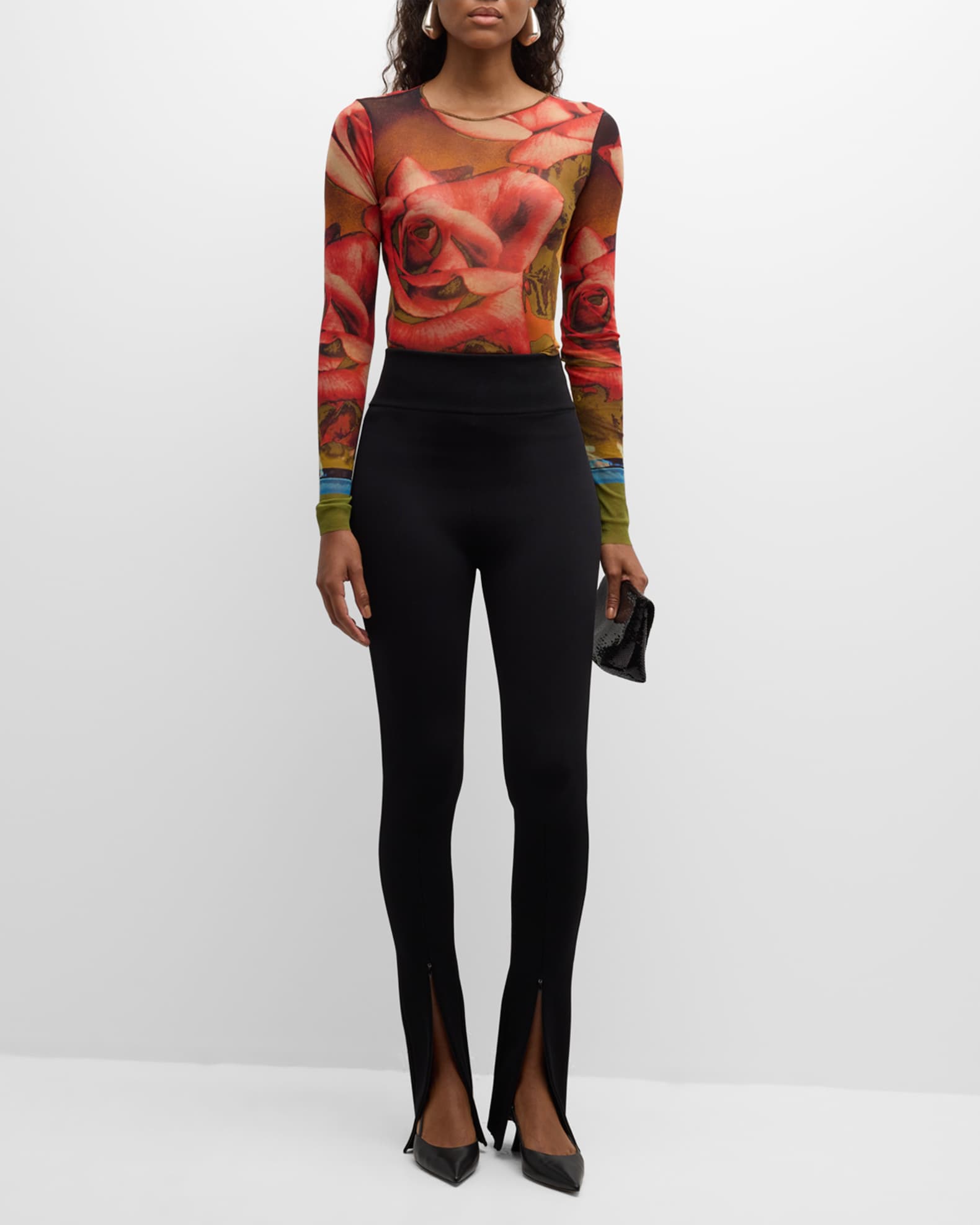 Jean Paul Gaultier Roses Mesh LongSleeve Top Neiman Marcus