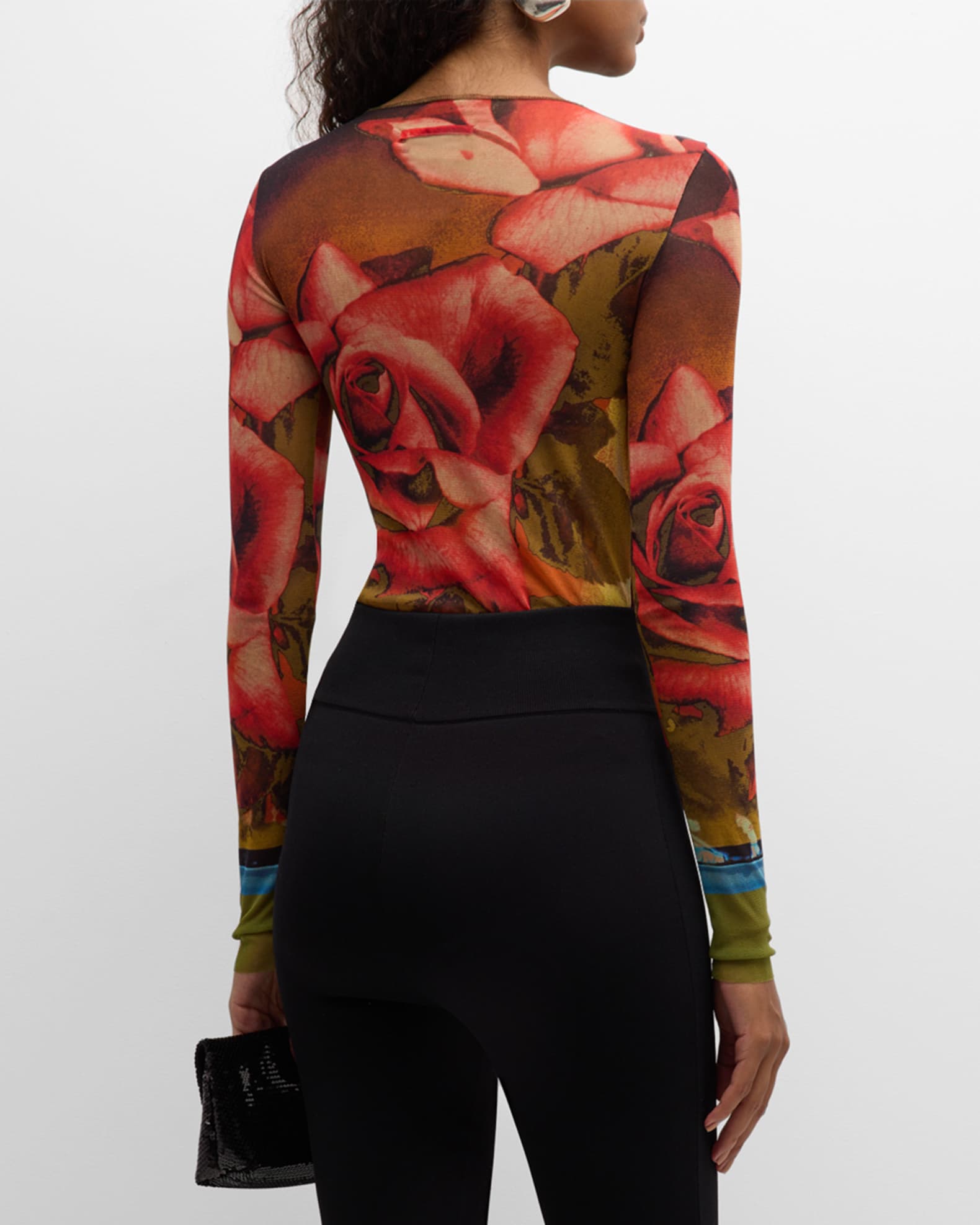 Jean Paul Gaultier Roses Mesh LongSleeve Top Neiman Marcus