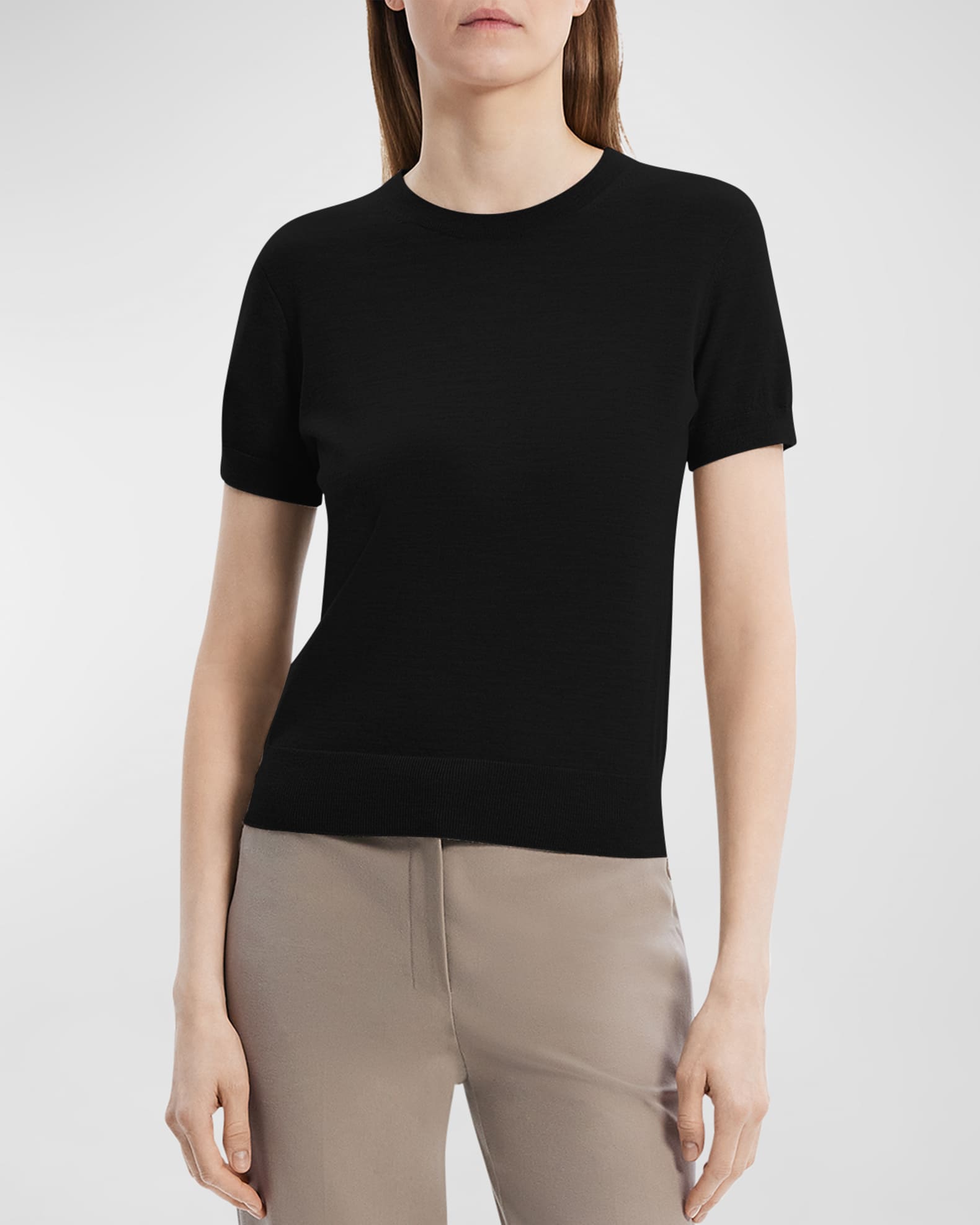 Majestic Linen Short Sleeve Crew Tee in Noir