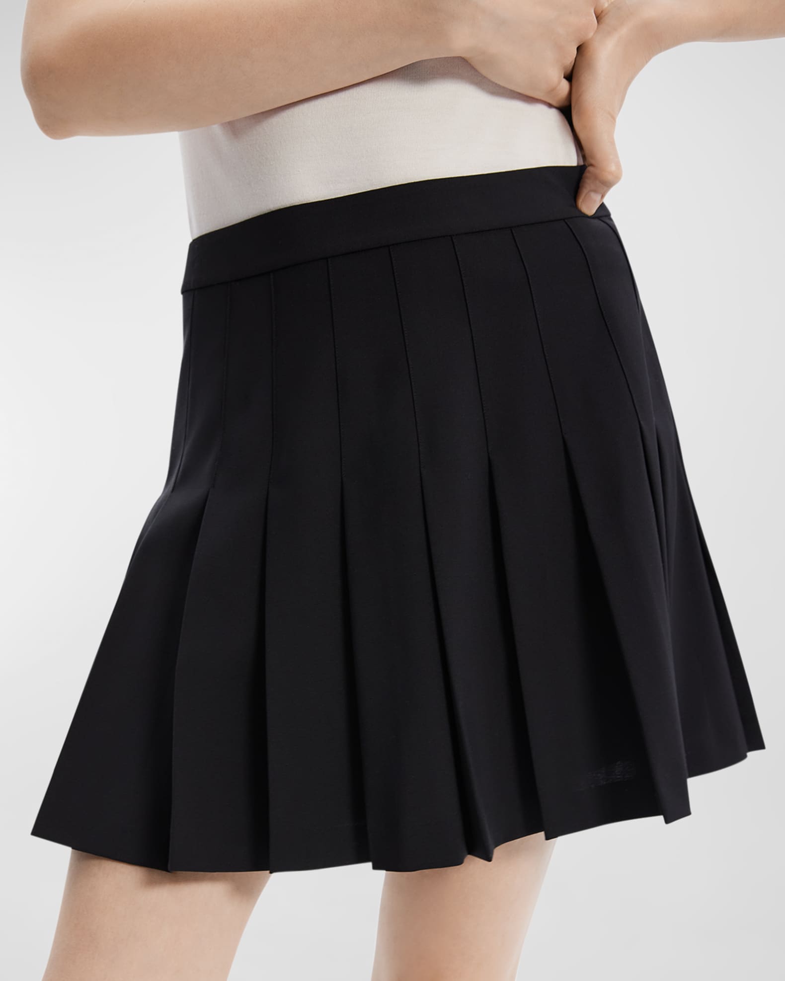 Pleated Wool Suiting Mini Skirt
