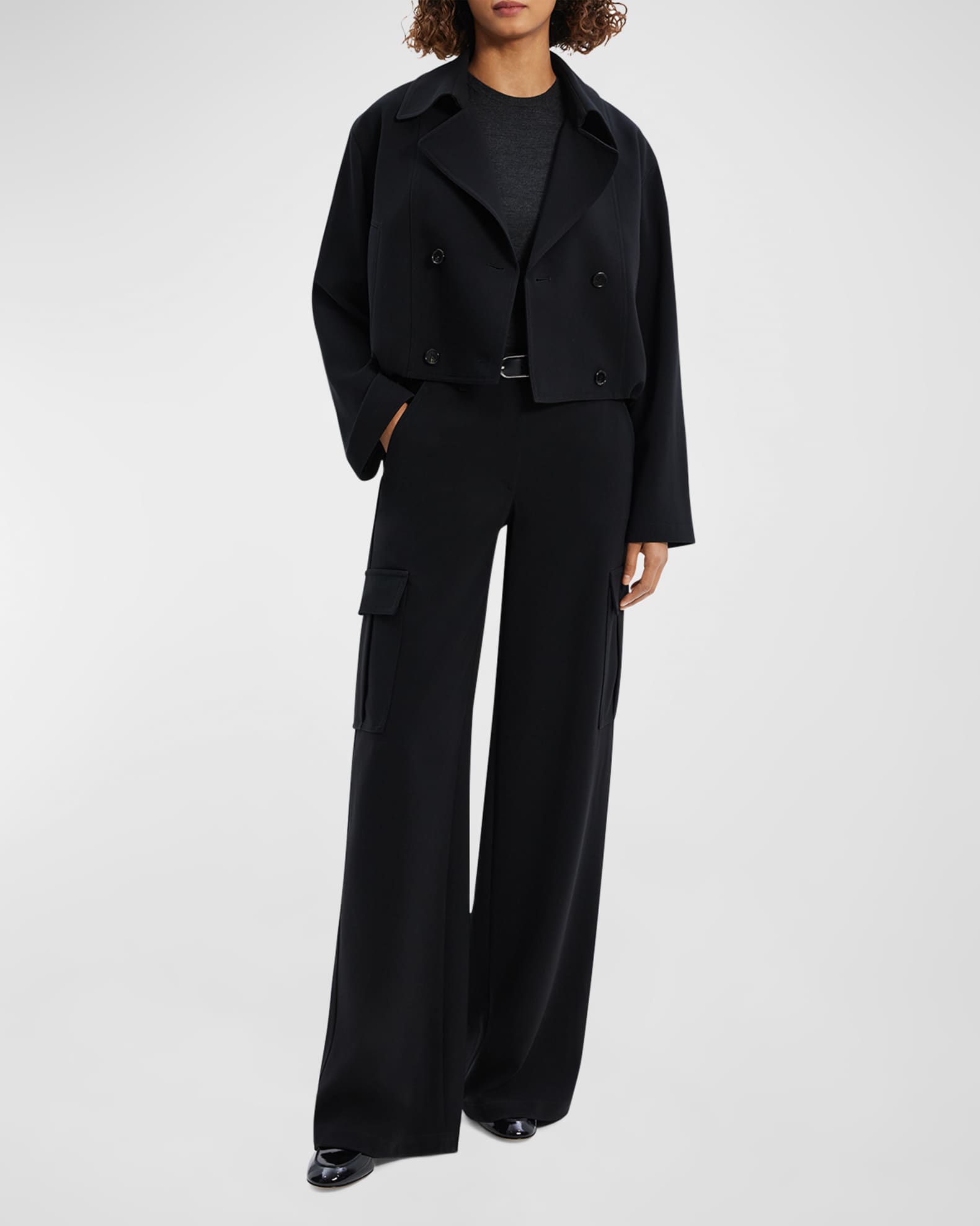 Avah Trench Coat - Double Breasted Tie Waist Coat In Black