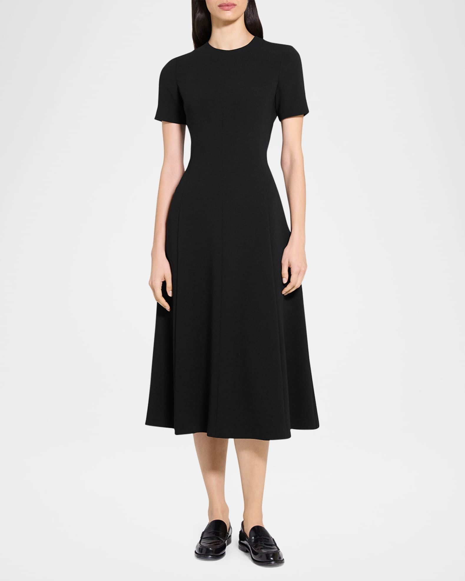 theory 定番Admiral Crepe Flared Dress Theory Admiral Crepe Flared Short-Sleeve Midi Dress | Neiman