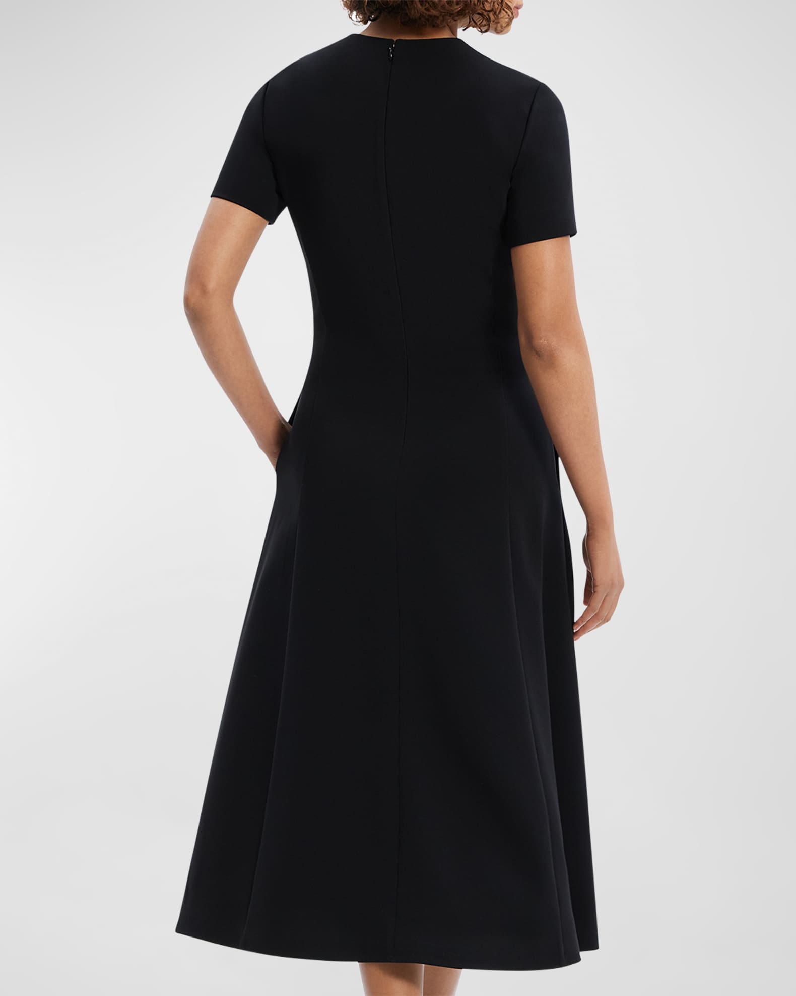 Theory Admiral Crepe Flared Short-Sleeve Midi Dress | Neiman Marcus