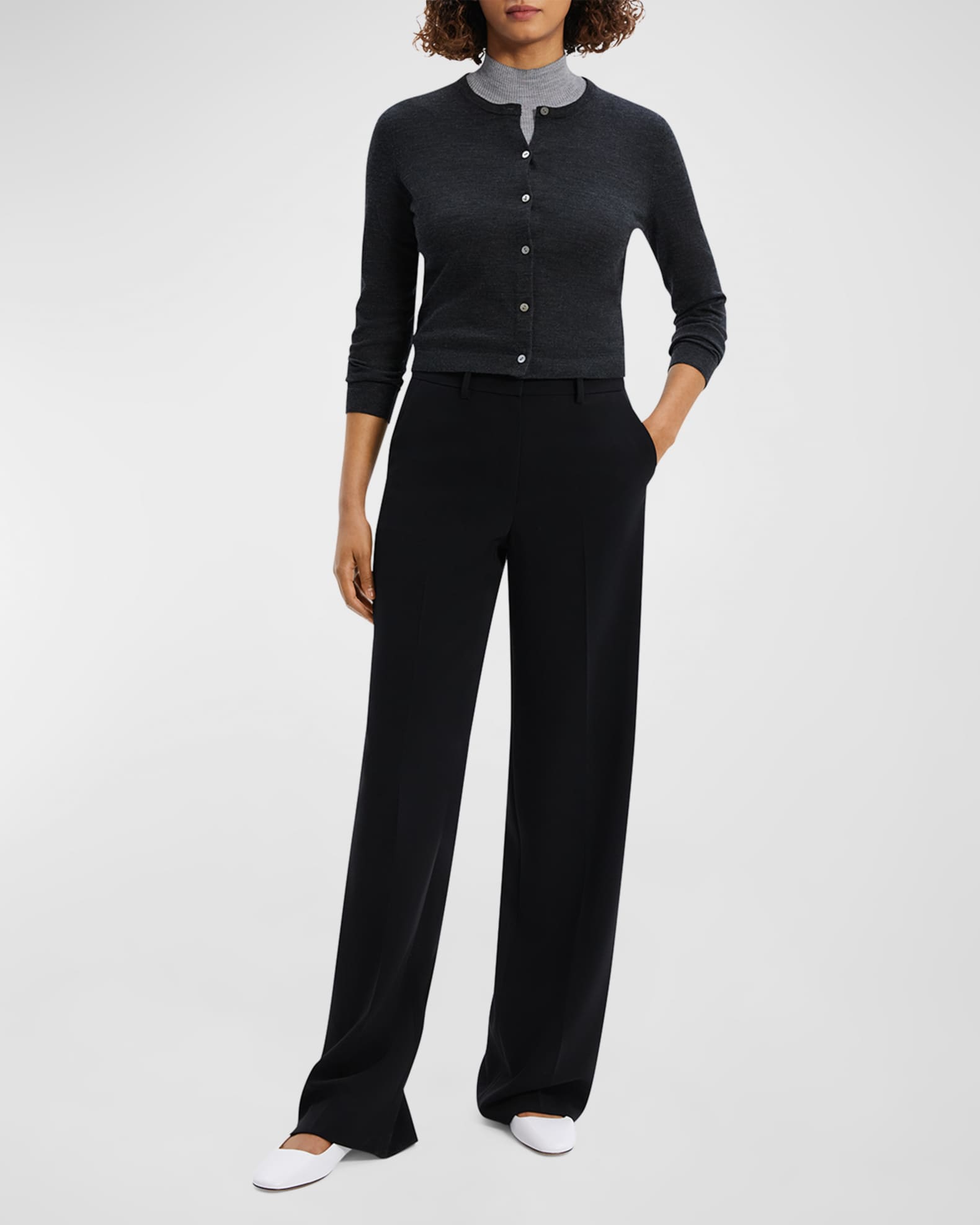 Theory Regal Merino Wool Cropped Cardigan | Neiman Marcus