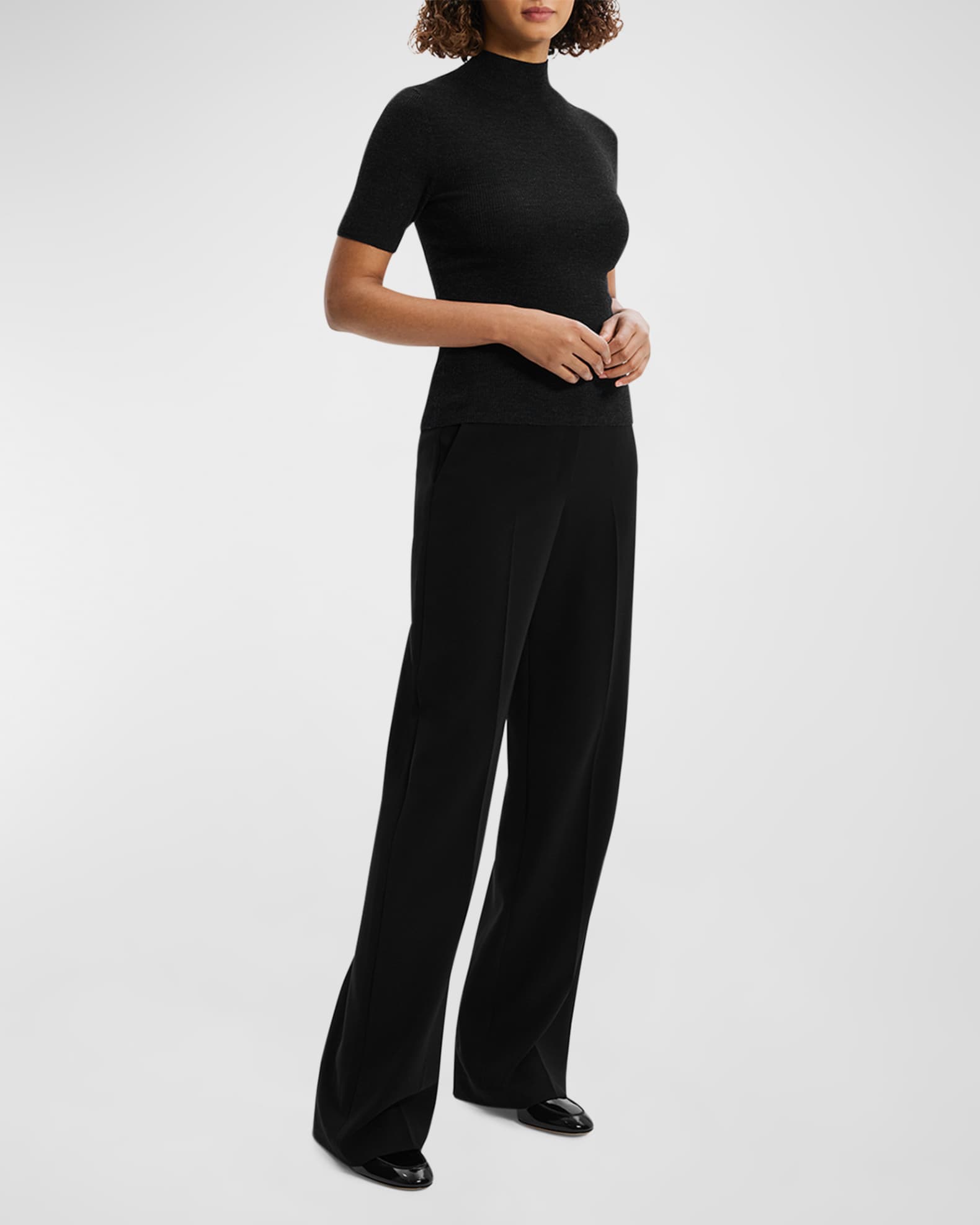 Theory Regal Wool Mock Neck LS Lサイズ Leenda Regal Merino Wool Short-Sleeve Mock-Neck Top | Neiman