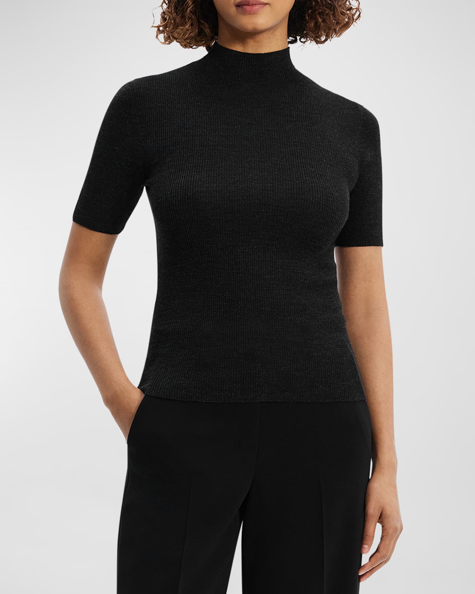 Theory Regal Wool Mock Neck LS Lサイズ Leenda Regal Merino Wool Short-Sleeve Mock-Neck Top | Neiman