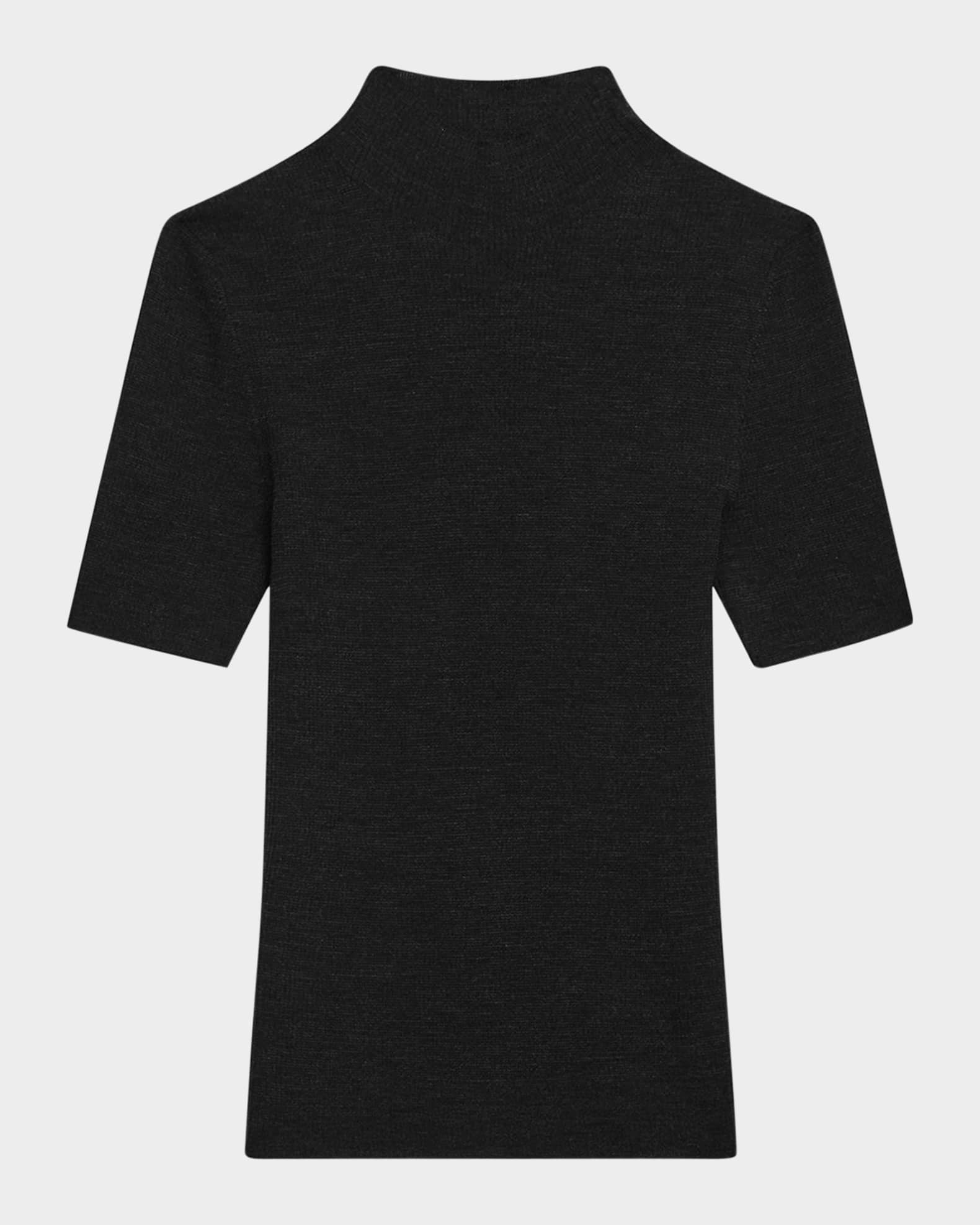 Leenda Regal Merino Wool Short-Sleeve Mock-Neck Top 0