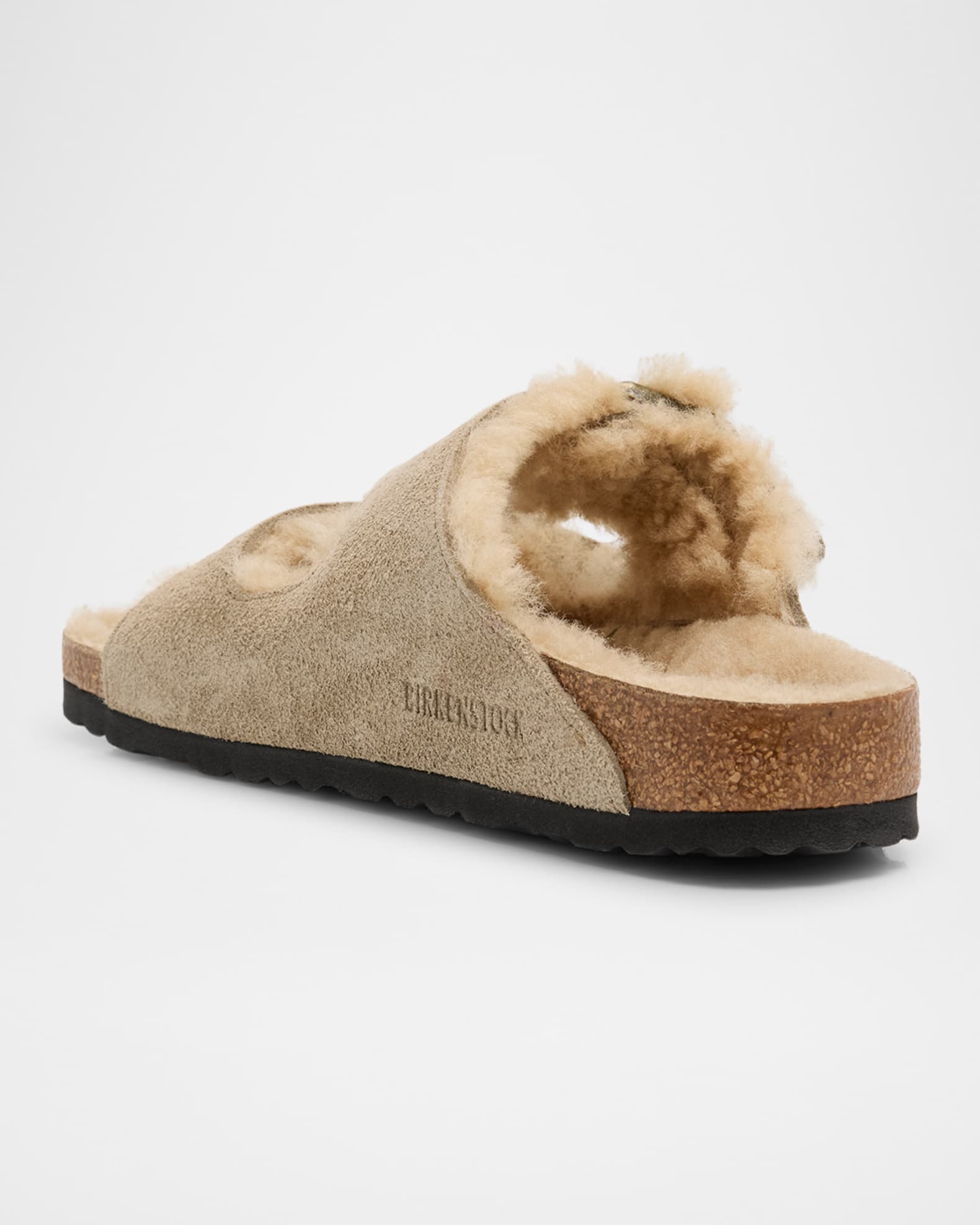 Arizona Suede Shearling Dual-Buckle Slide Sandals 1