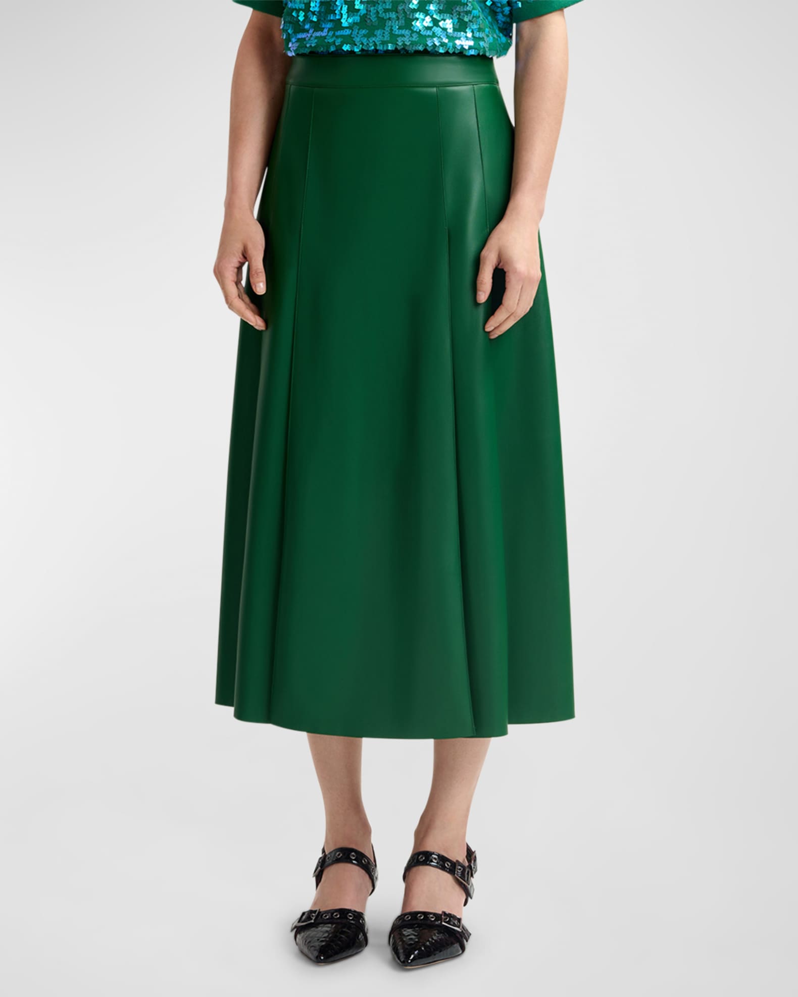 Essentiel Antwerp Geeuw Pleated Faux Leather Midi Skirt Neiman Marcus
