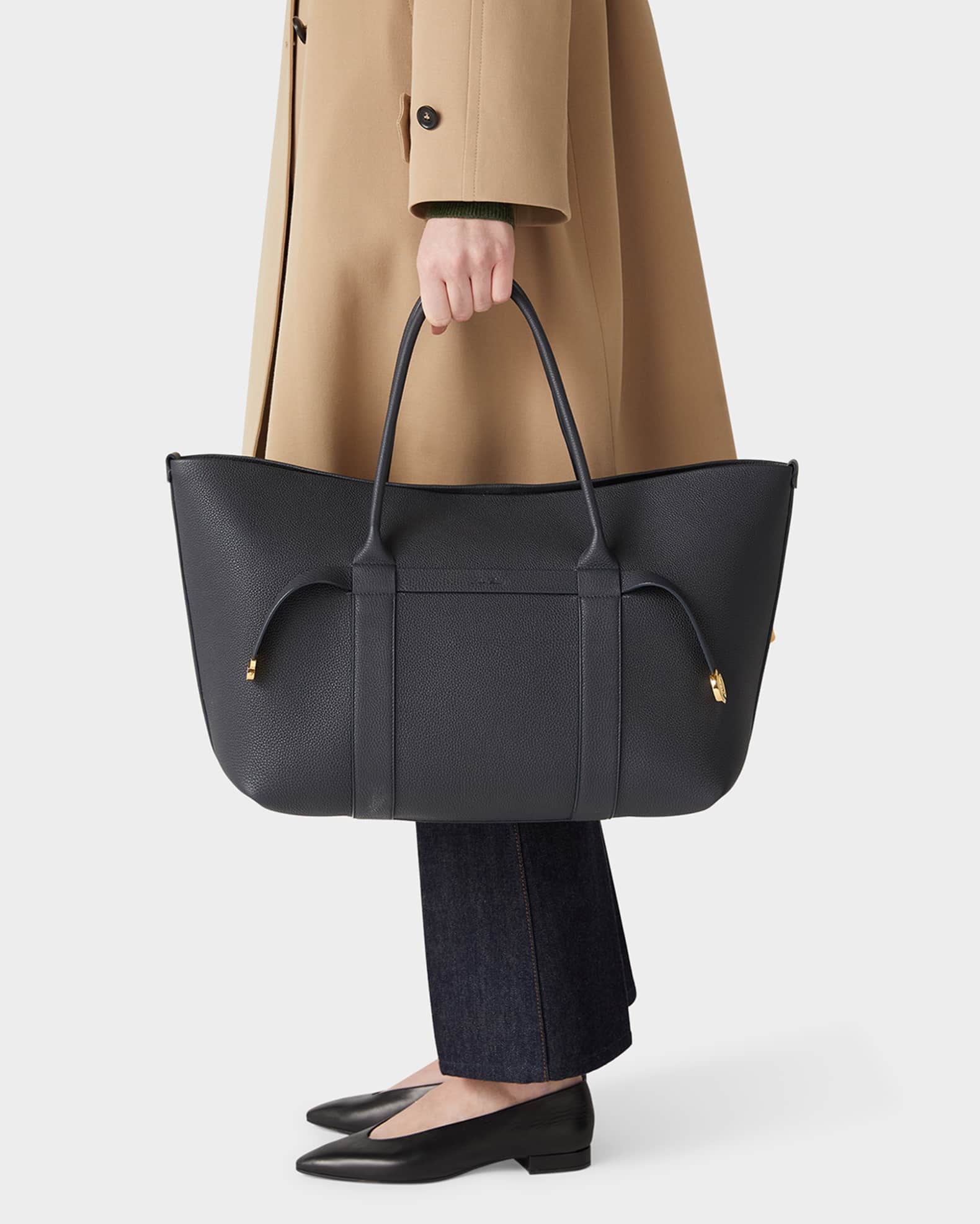 Ghiera Grained Leather & Cashmere Tote Back 1