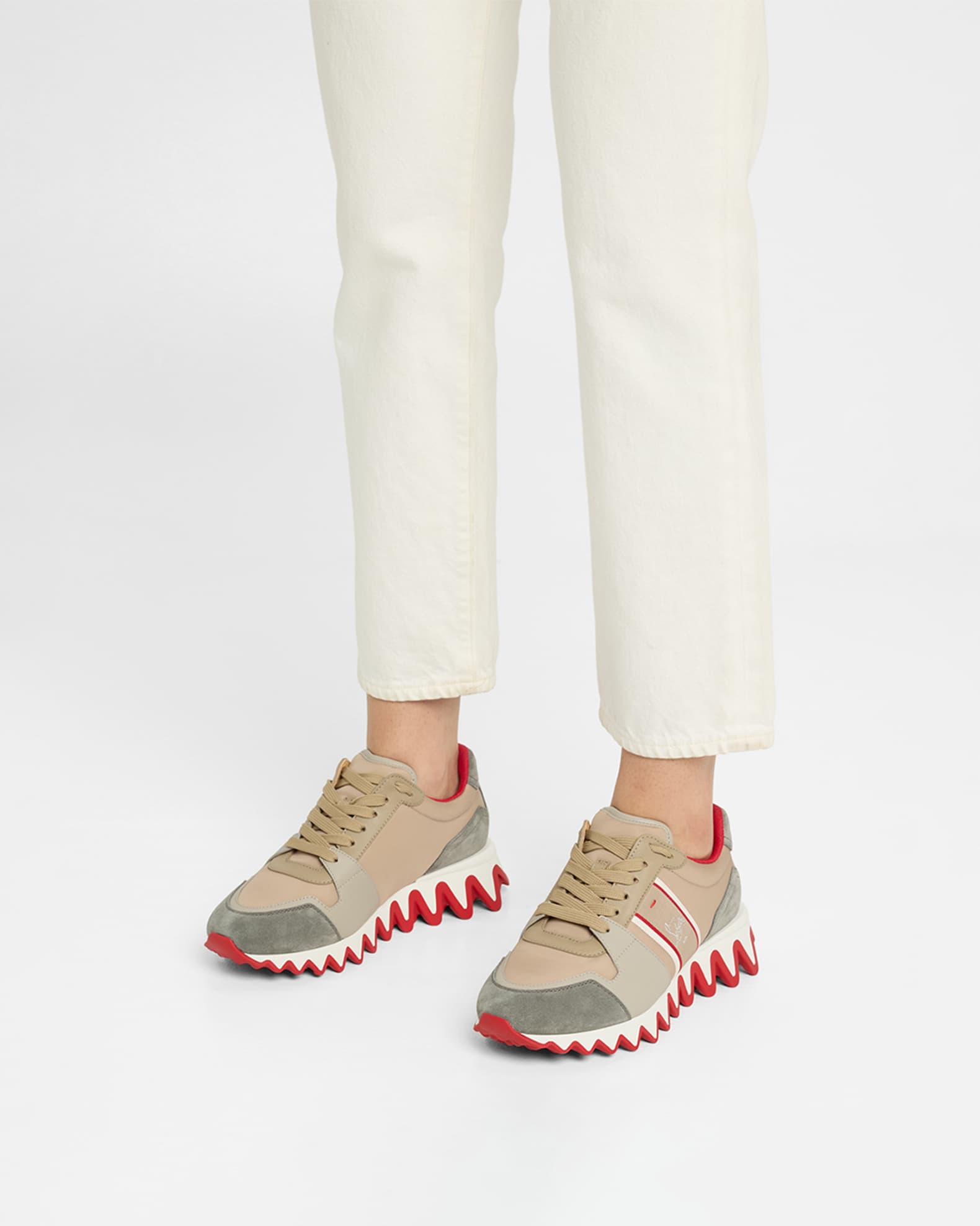 【Christian Louboutin】 Nastrosharkレザーアンドキャンバスス Christian Louboutin Nastroshark Donna Canvas Runner Sneakers