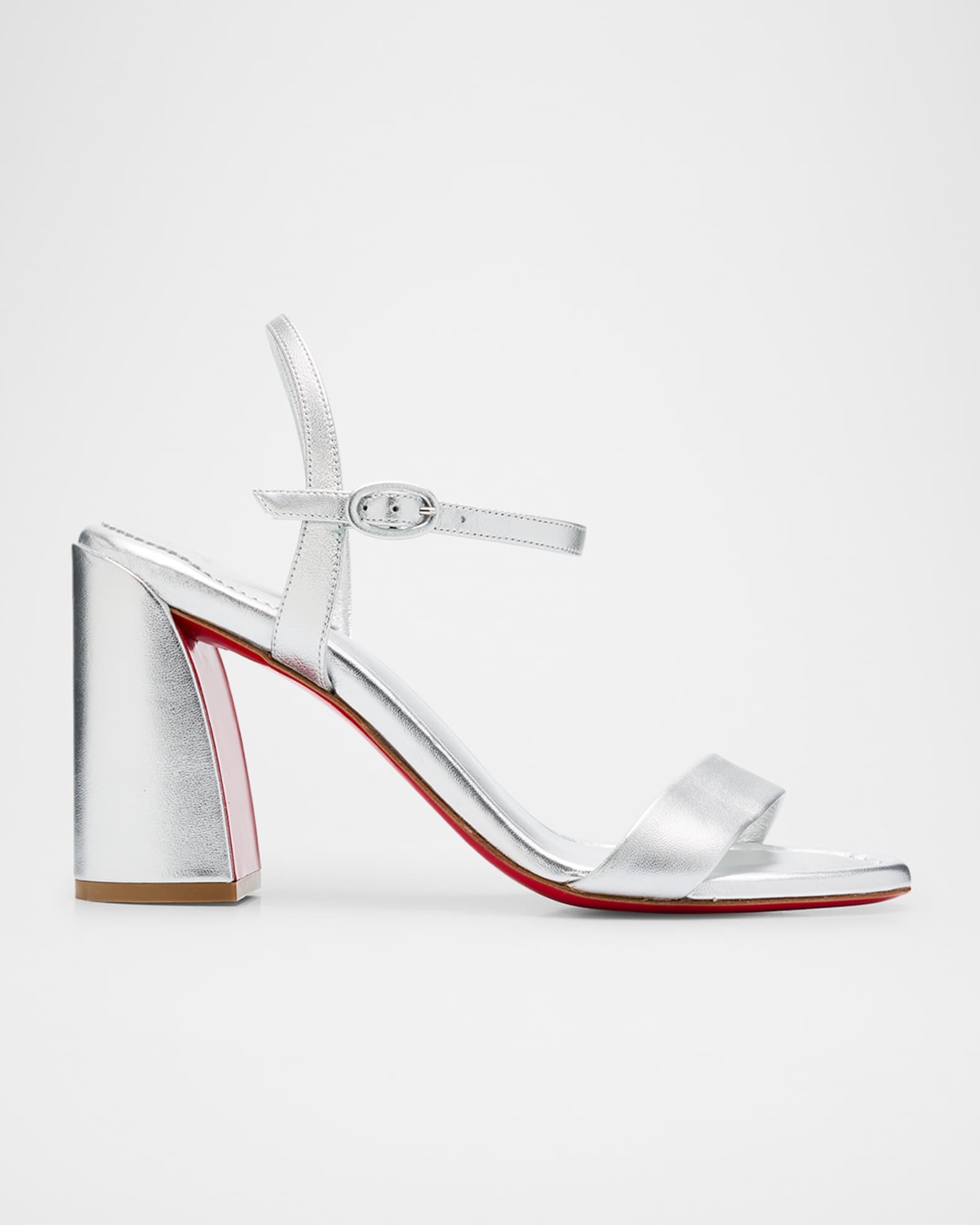 Christian Louboutin 85mm Miss Jane Metallic Red Sole Ankle-Strap