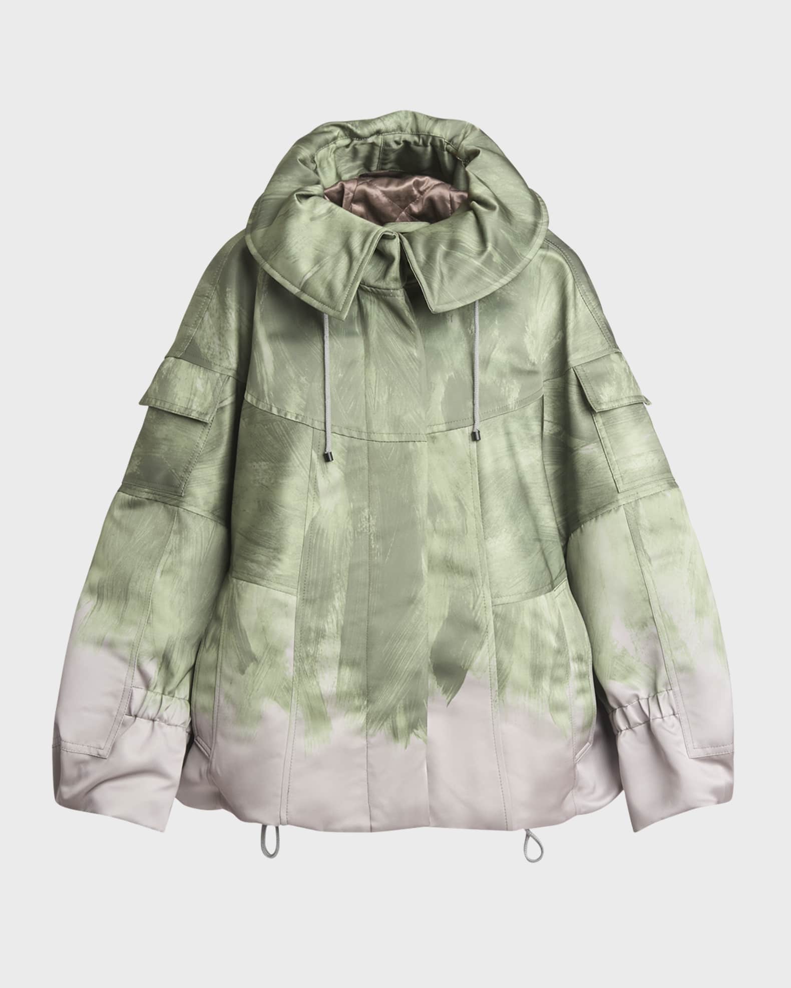 Dries Van Noten Vanilla Brushstroke Print Hooded Jacket in Mint at Nordstrom Size X Small