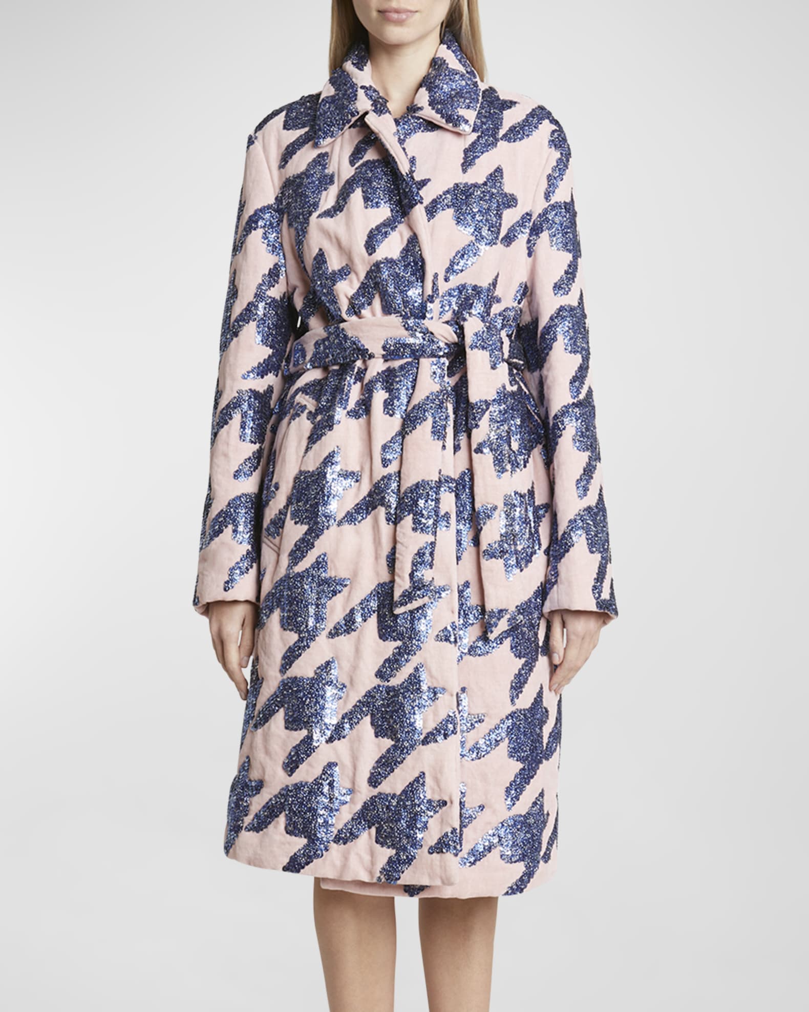 Roltas Houndstooth Sequined Velvet Wrap Coat
