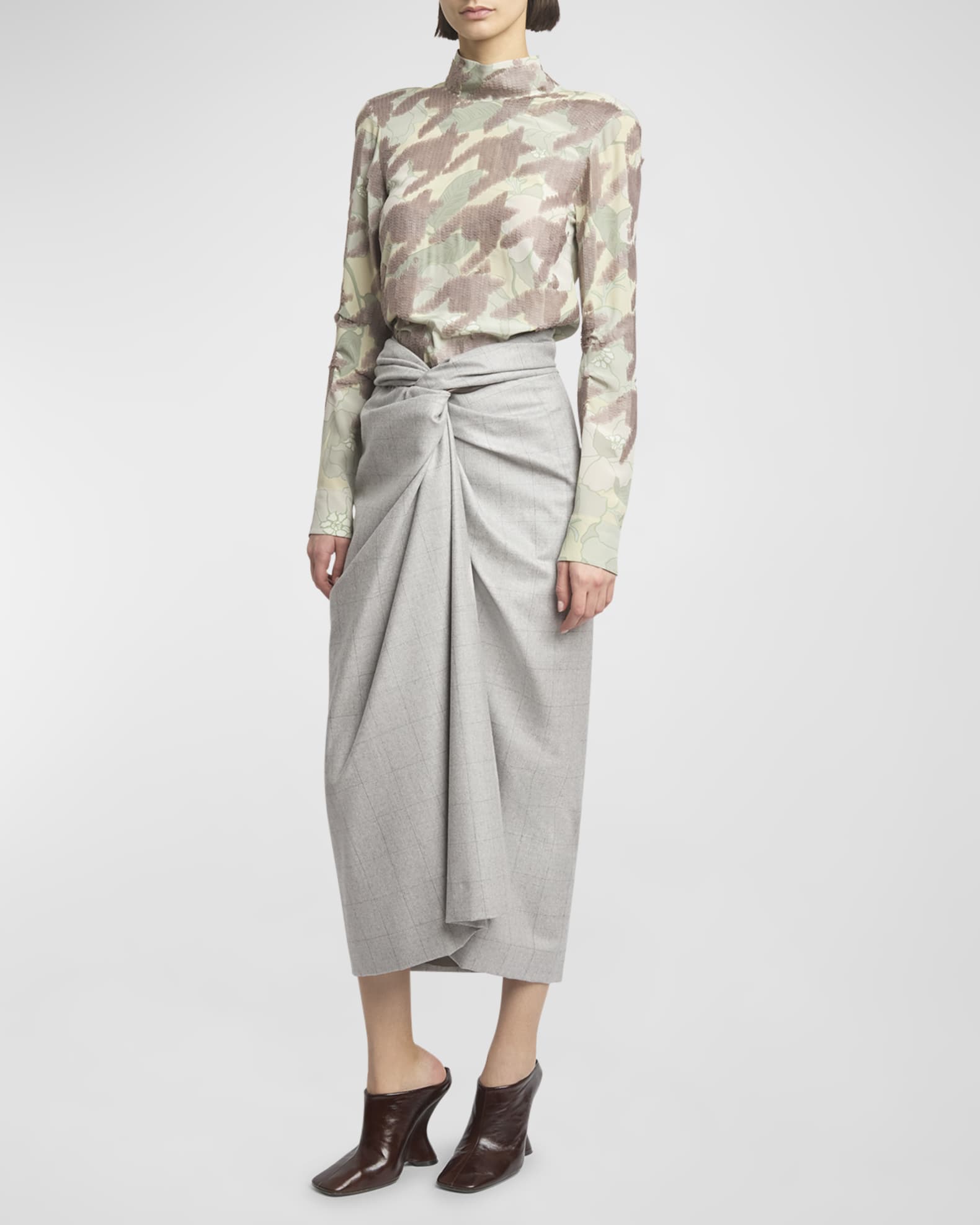Conis Sequined Turtleneck Long-Sleeve Silk Shirt
