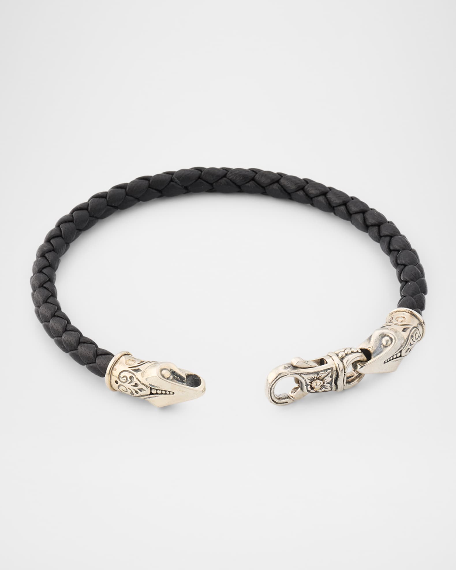 Konstantino Men's Braided Leather Bracelet with Sterling Silver