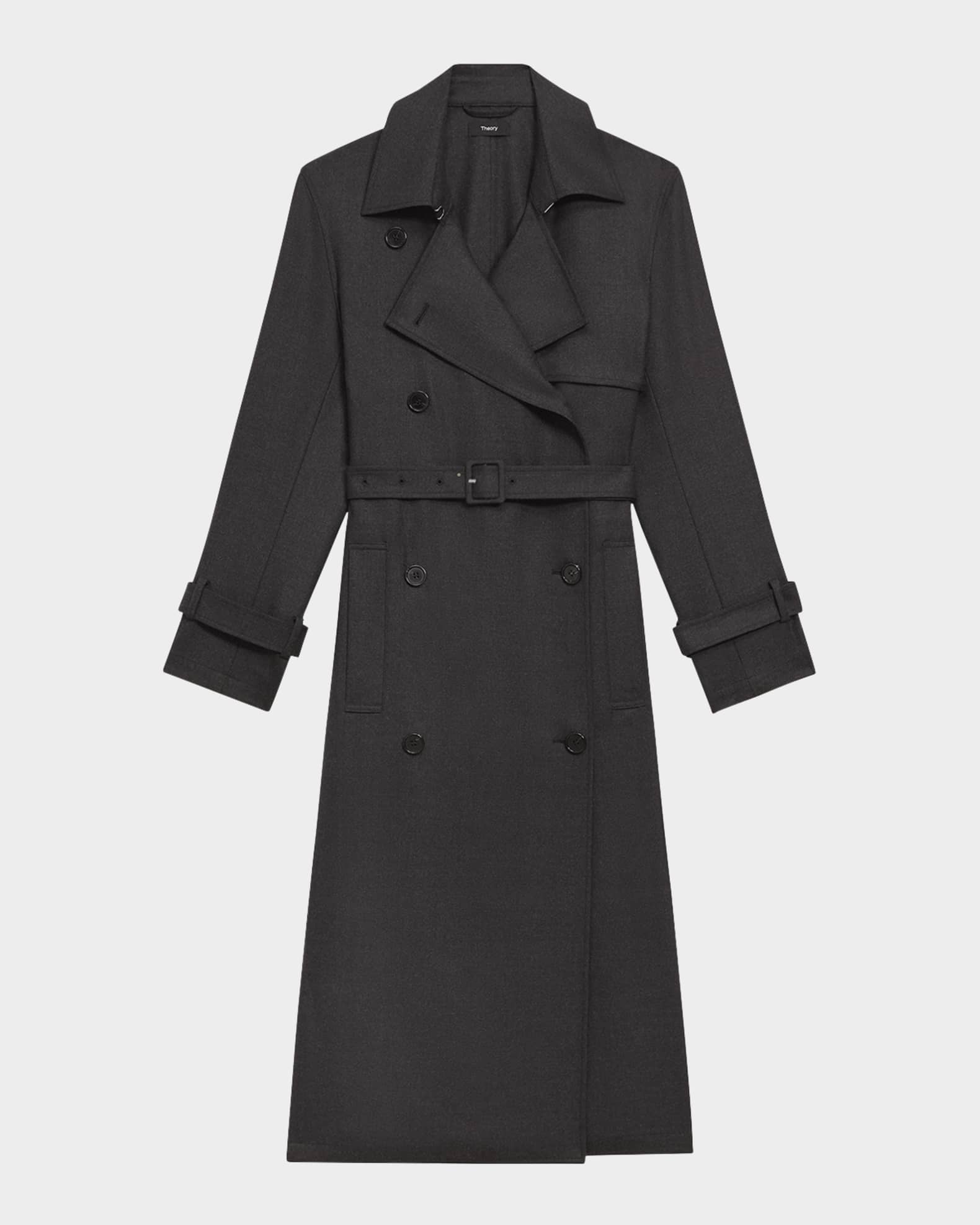 Double Breasted Wool Blend Trench Coat
