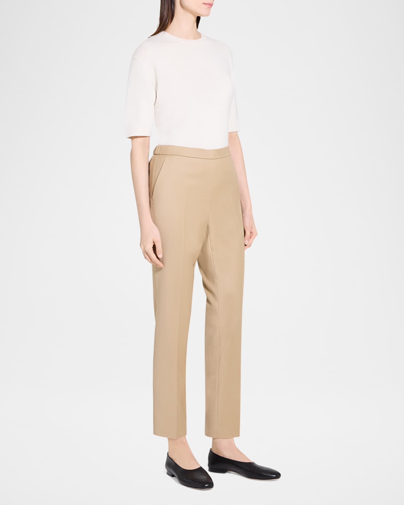 Theory Treeca Virgin Wool Flannel Cropped Pull-On Pants | Neiman