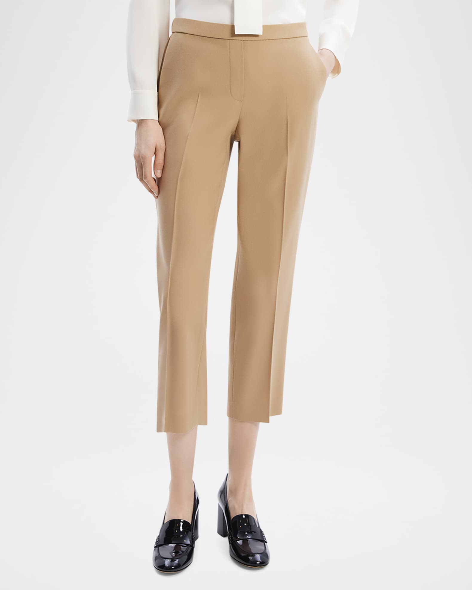 Theory Treeca Virgin Wool Flannel Cropped Pull-On Pants | Neiman