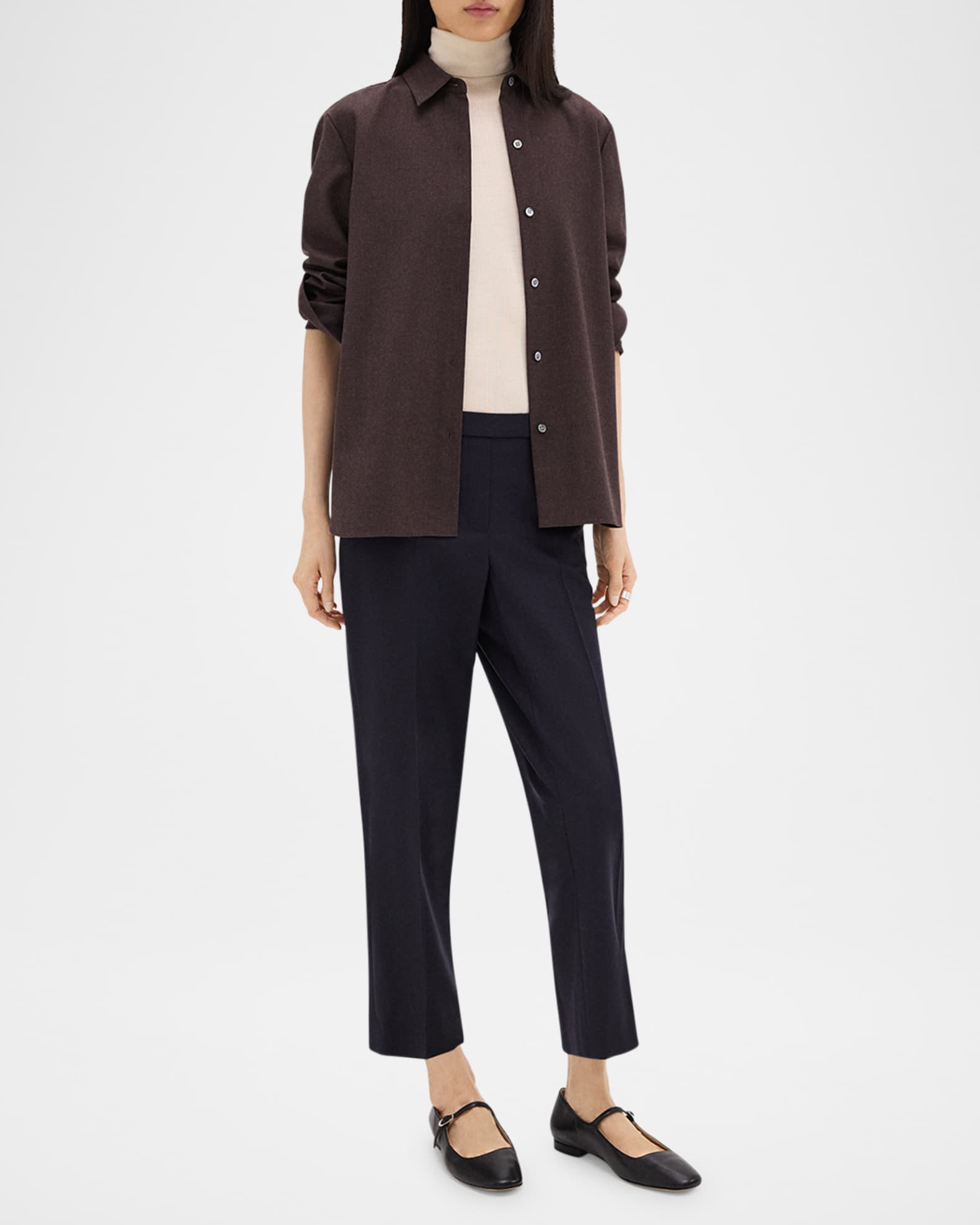 Treeca Virgin Wool Flannel Cropped Pull-On Pants | Neiman Marcus
