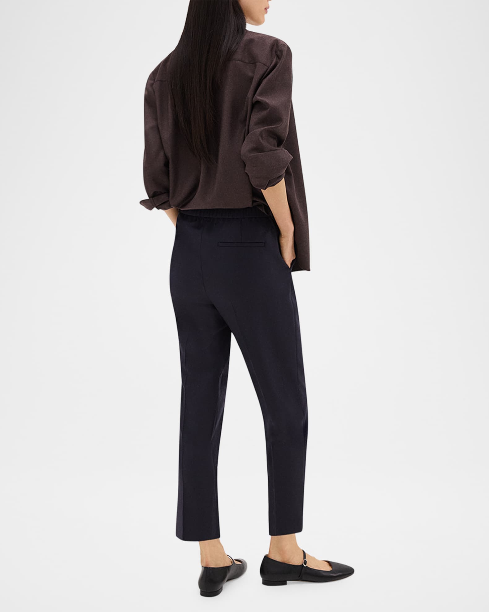Treeca Virgin Wool Flannel Cropped Pull-On Pants | Neiman Marcus