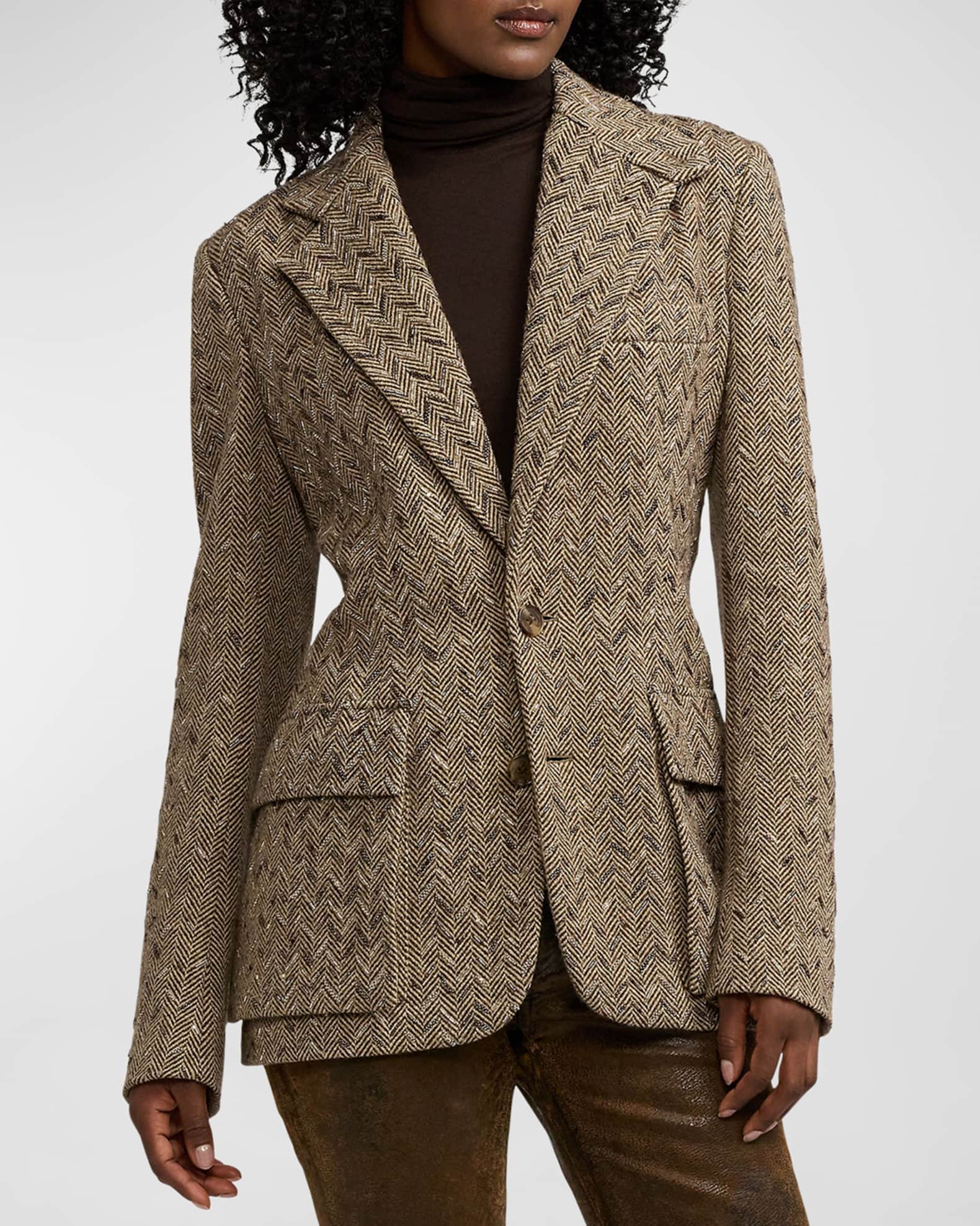 Ralph Lauren Preston Embellished Herringbone Jacket Brown Mu