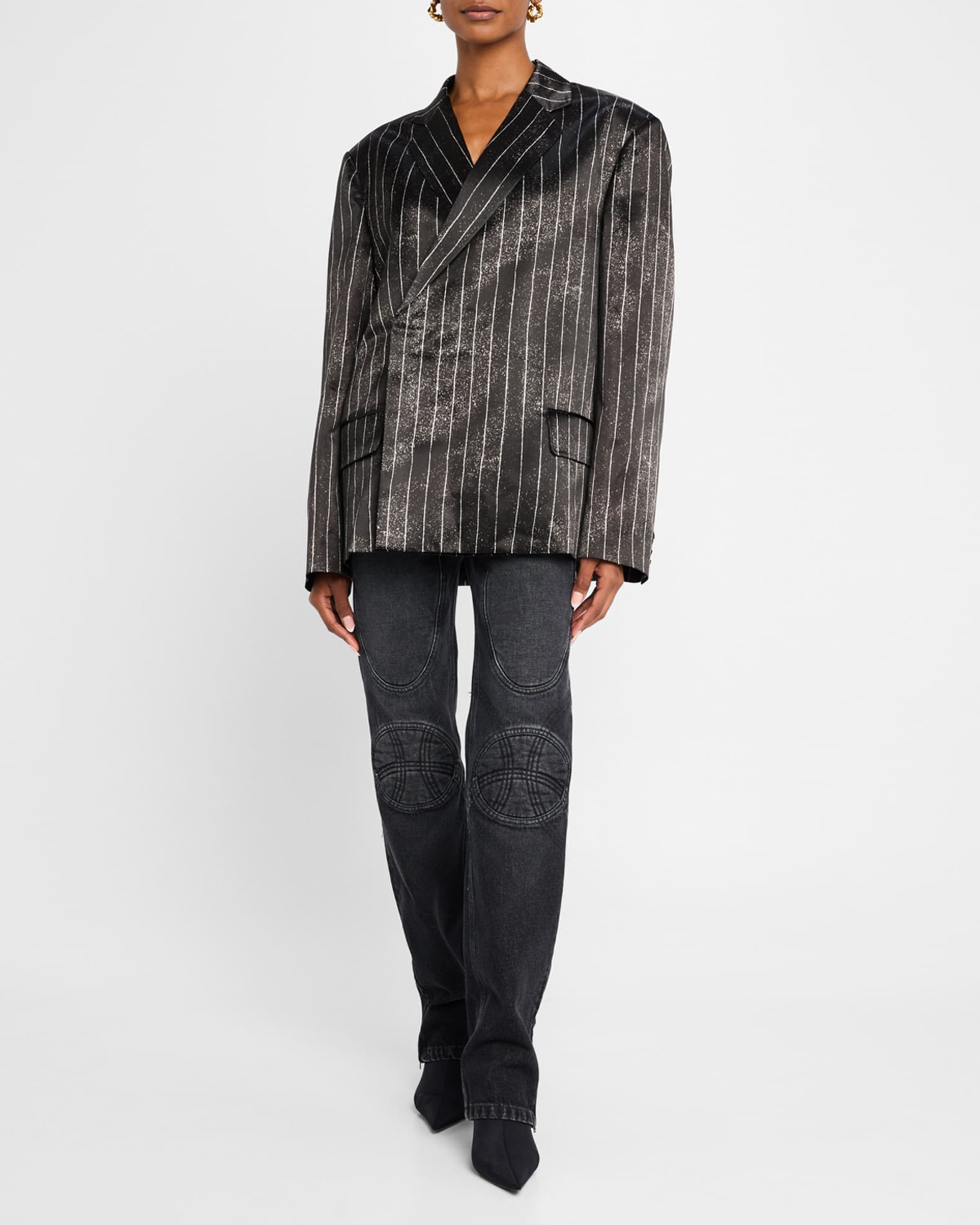 Pinstripe Satin Oversized Tailored Jacket 1