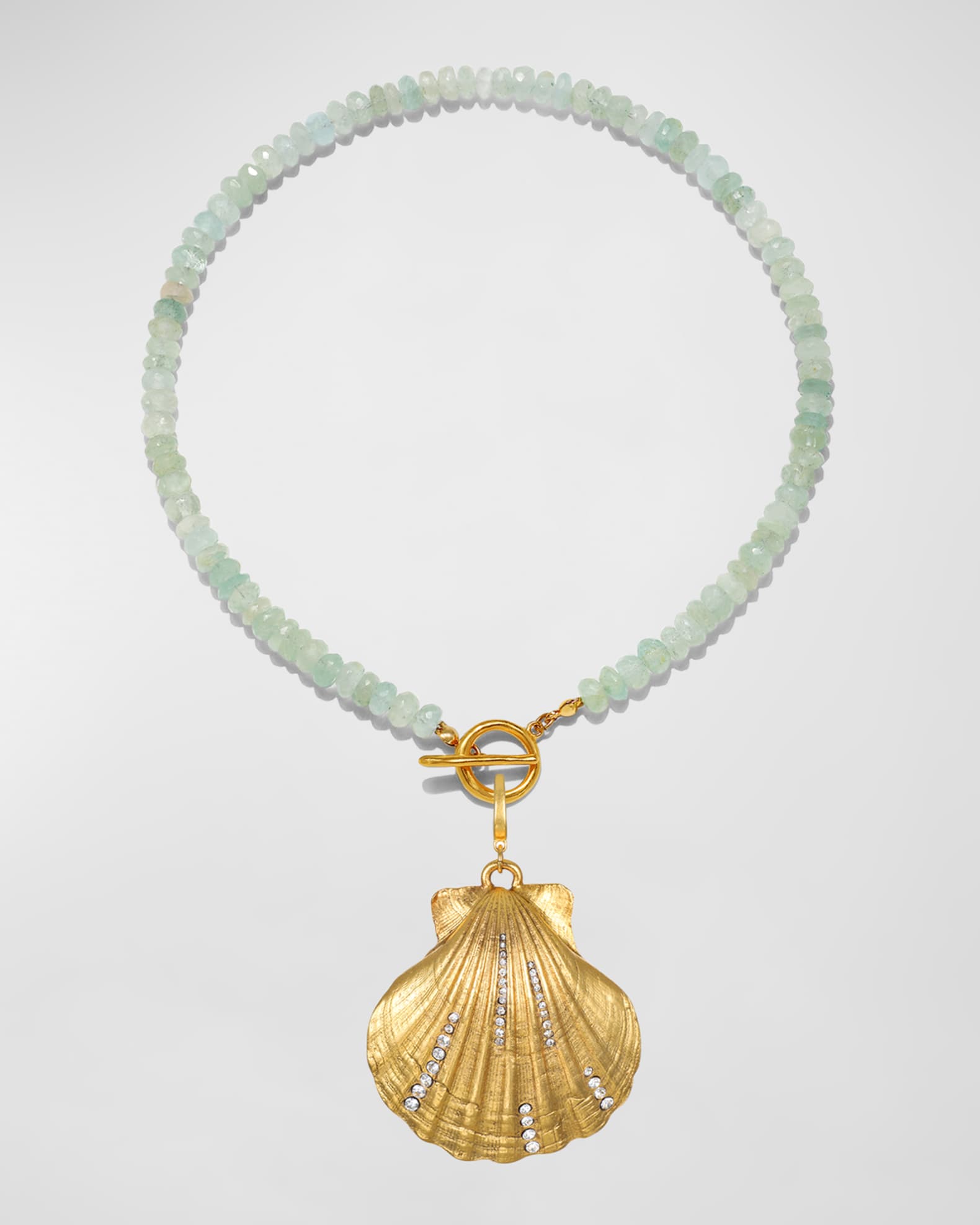 Colette Aquamarine Bead and Shell Pendant Toggle Necklace