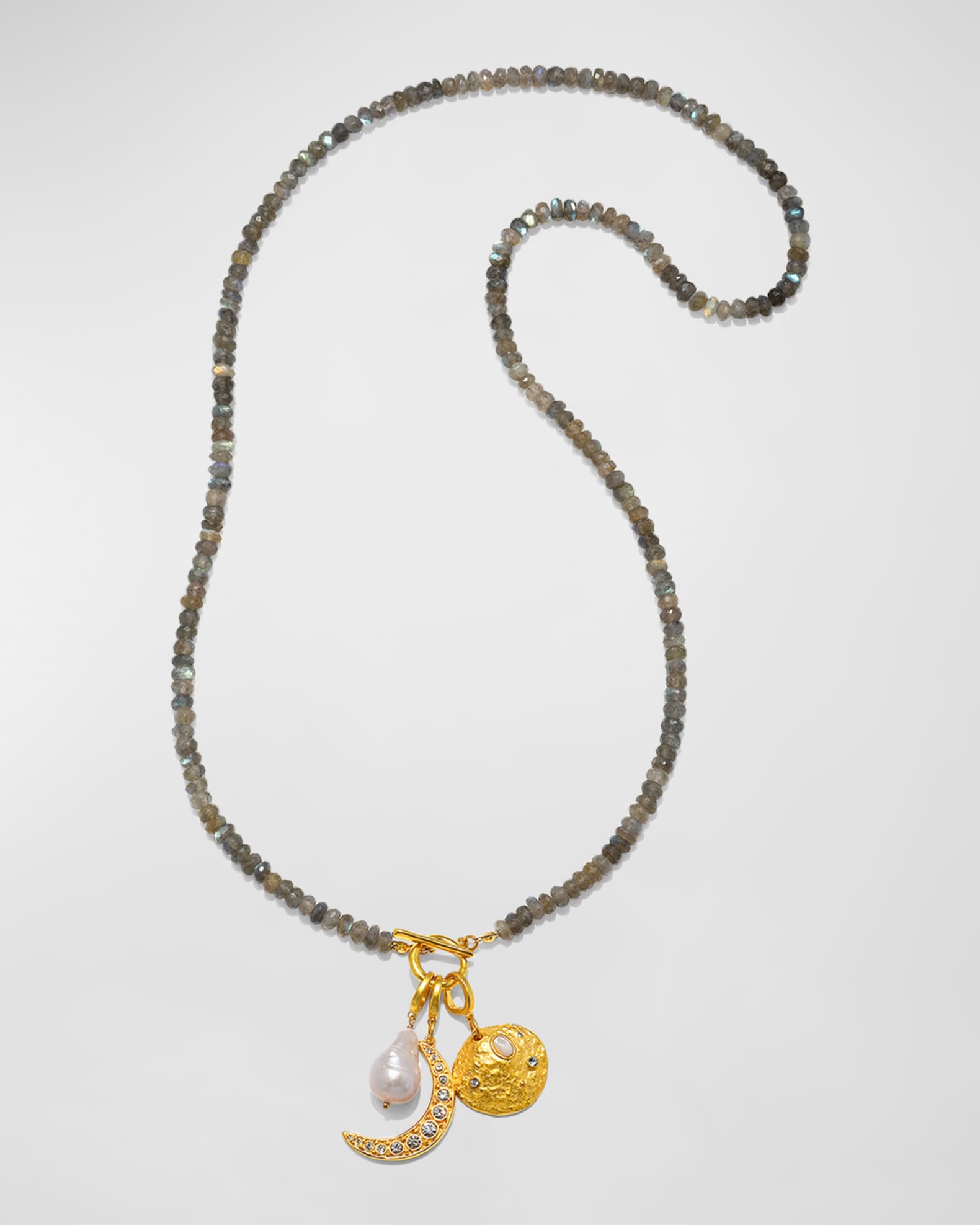 Jolie Labradorite Bead Pearl and Crystal Pendant Toggle Necklace