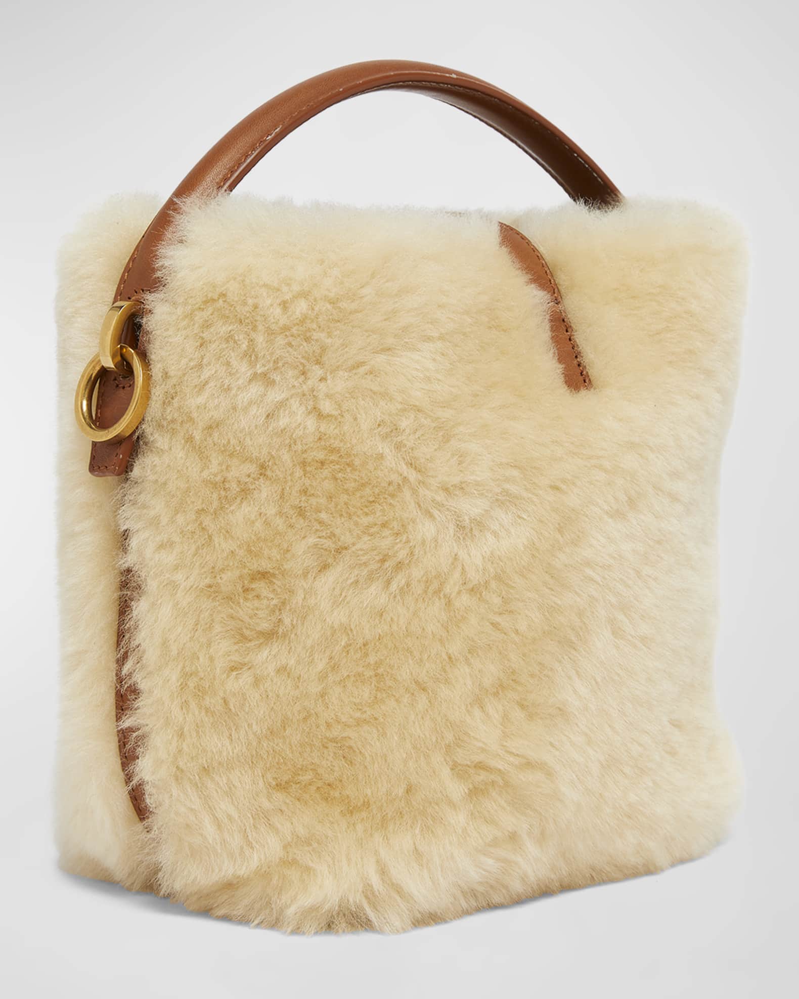 【送料&関税込】Saint Laurent Beige Shearling Mini Le 37 Buc Saint Laurent Le 37 Mini YSL Bucket Bag in Lamb Shearling