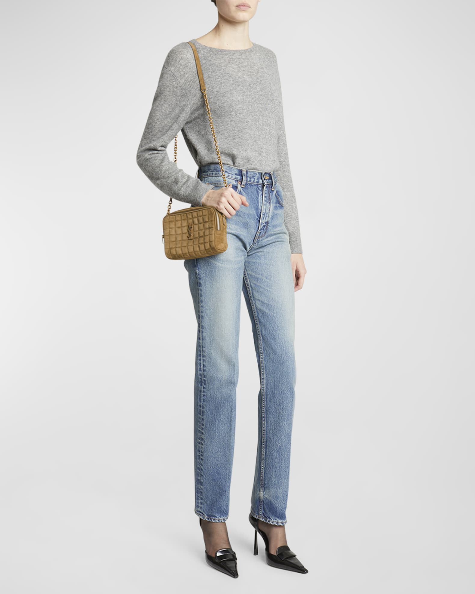 Saint Laurent Mini YSL Camera Crossbody Bag in Quilted Suede Neiman Marcus