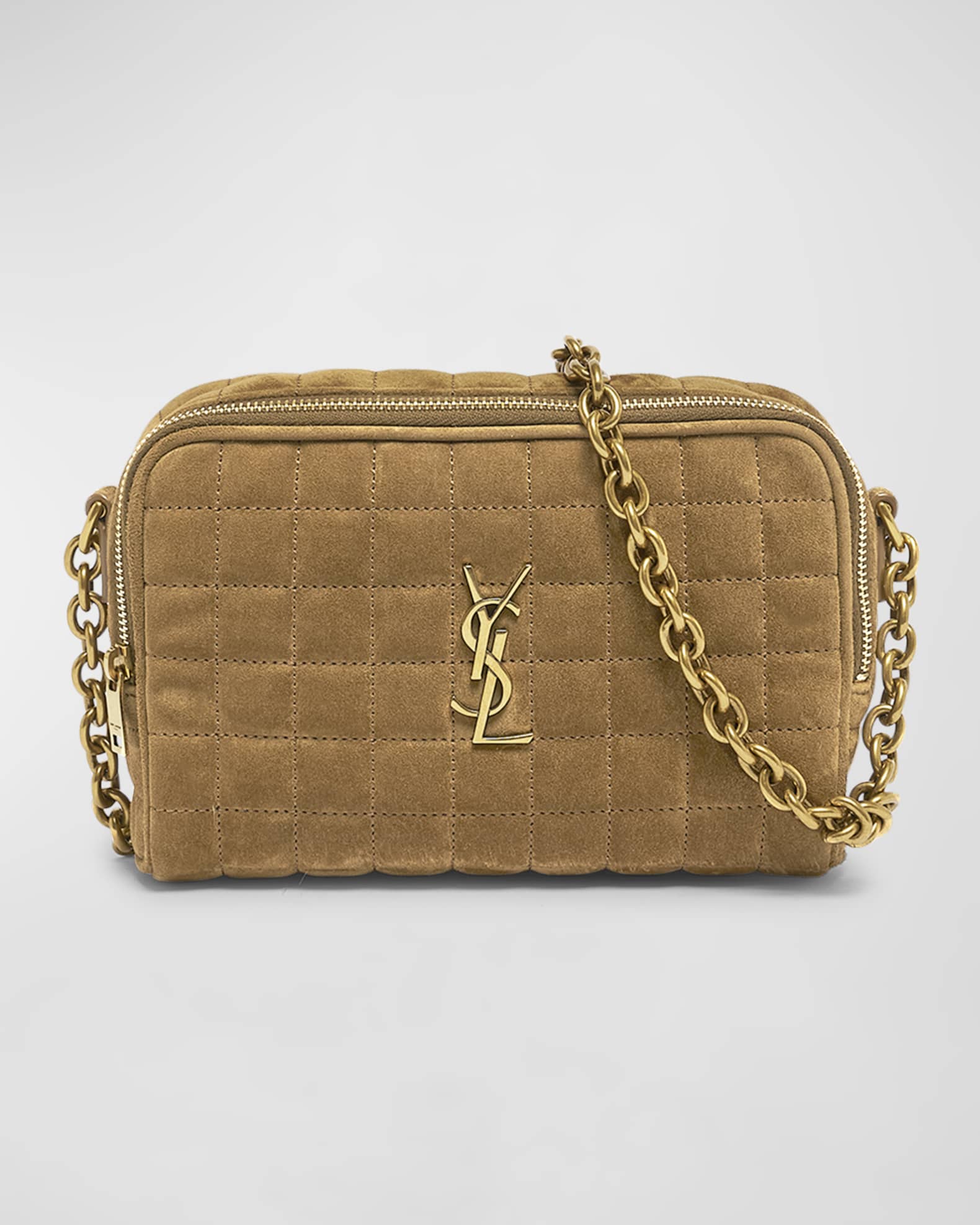 Saint Laurent Mini Ysl Camera Crossbody Bag in Quilted Suede Golden Leaf Women s Handbags Purses Crossbody Bags Camera Bags