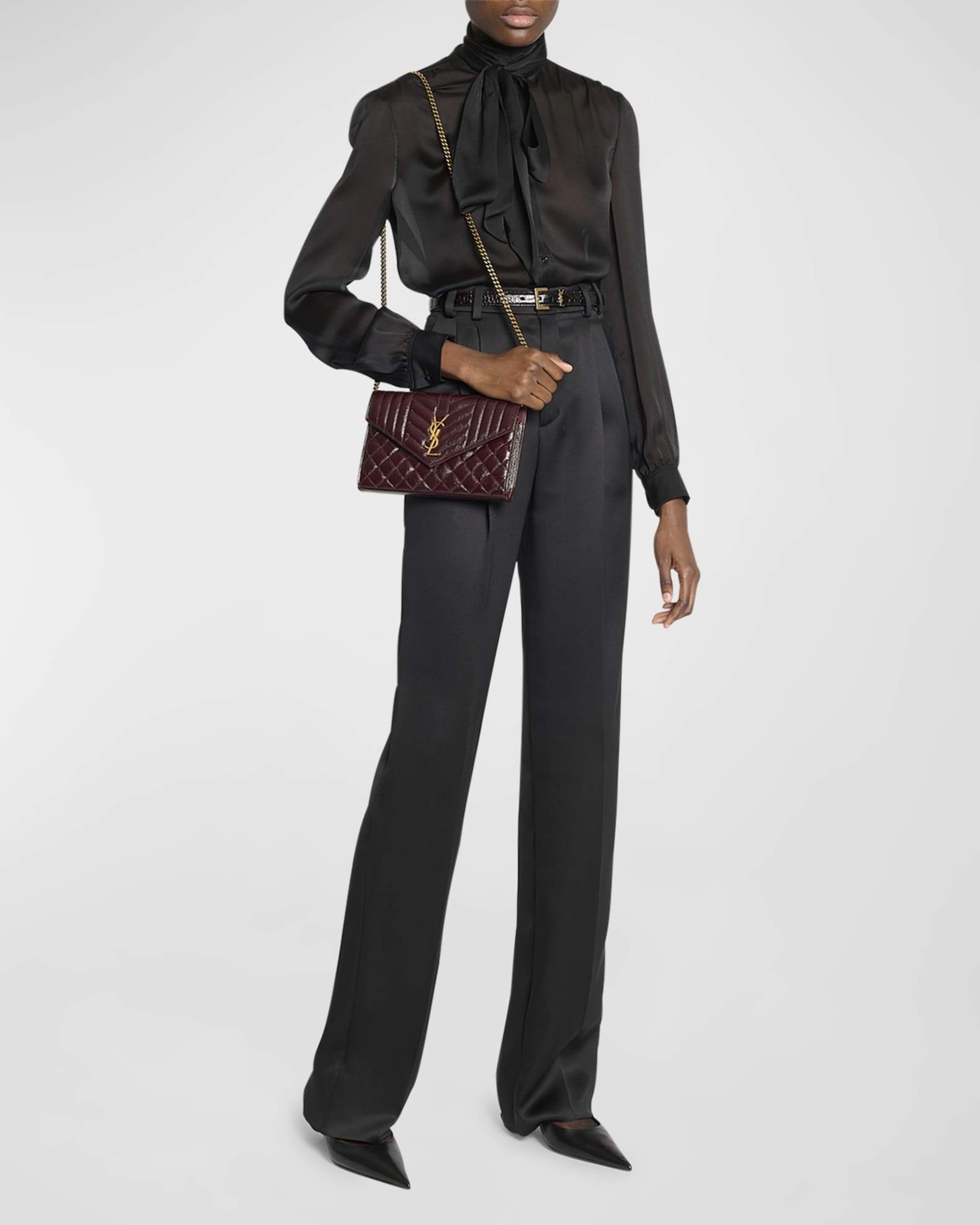 Saint Laurent Small YSL Envelope Wallet on Chain in Triquilt Leather