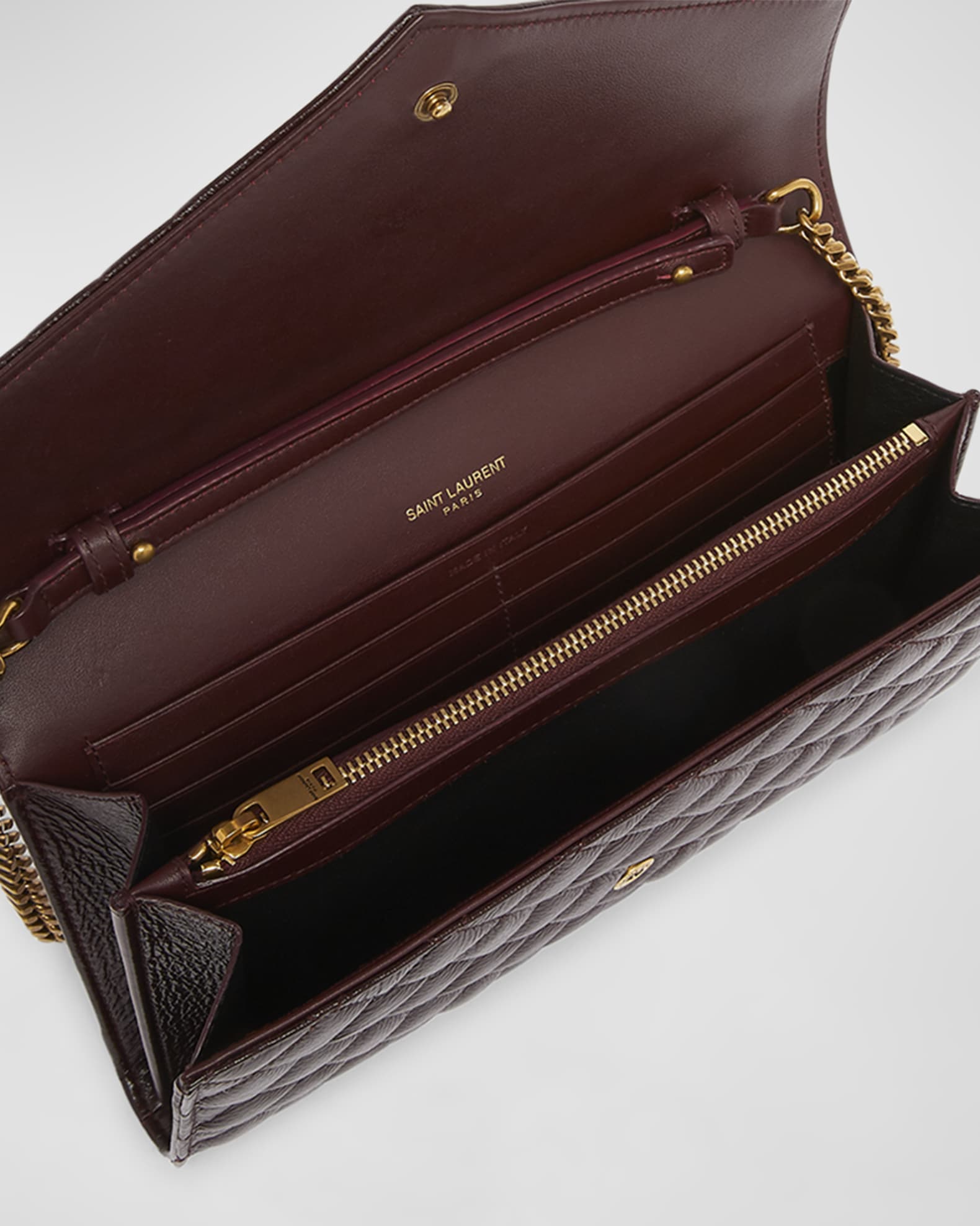 Saint Laurent Small YSL Envelope Wallet on Chain in Triquilt Leather